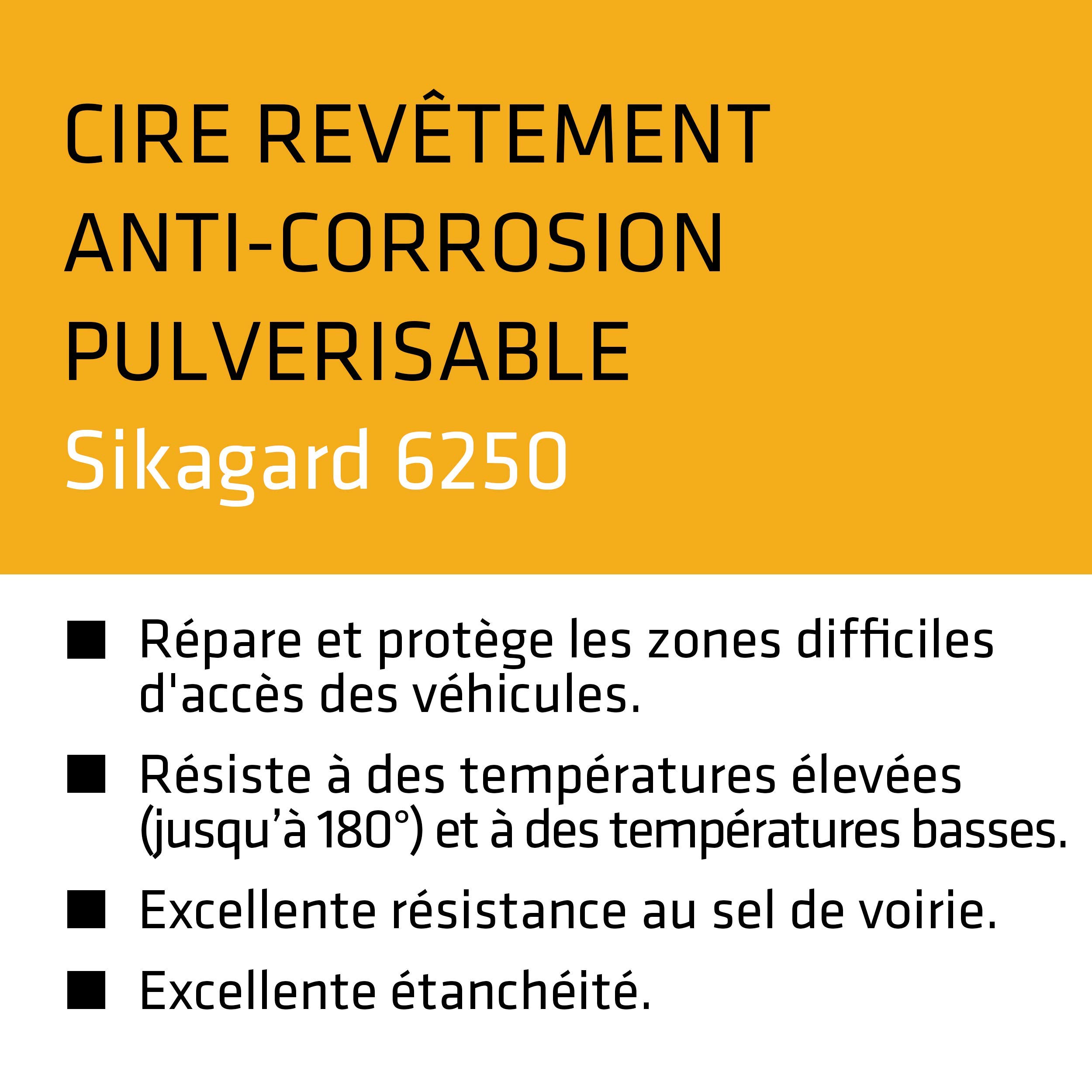 SIKA - Protection anti-corrosion automobile - Sikagard 6250 S Blanc - Cire pour corps creux - Réparation - Protection - Imperméabilisation - Pulvérisable - Sec au toucher - 1L