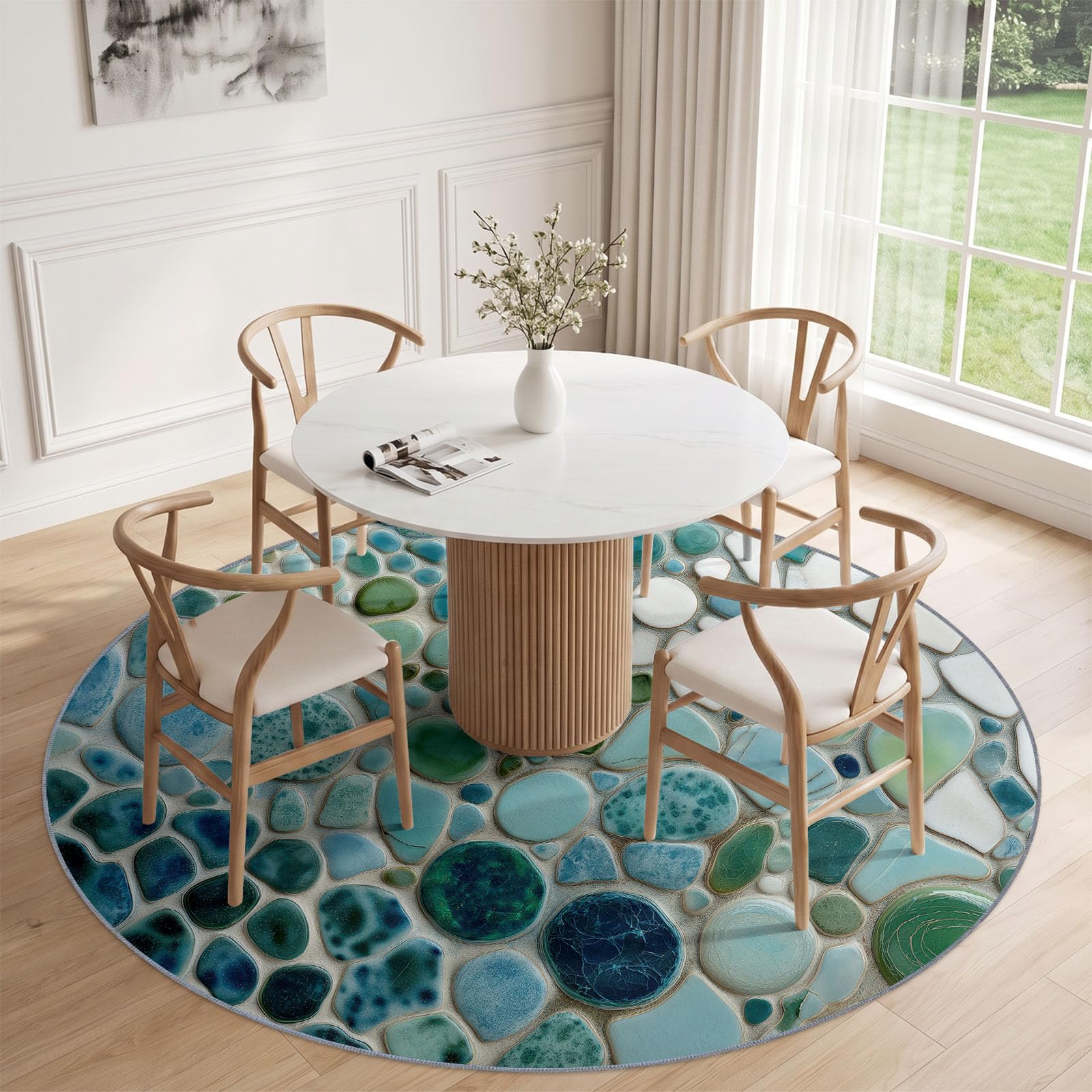 150 cm Salón Alfombras Redondas Mosaico Piedra, Lavable Colorido