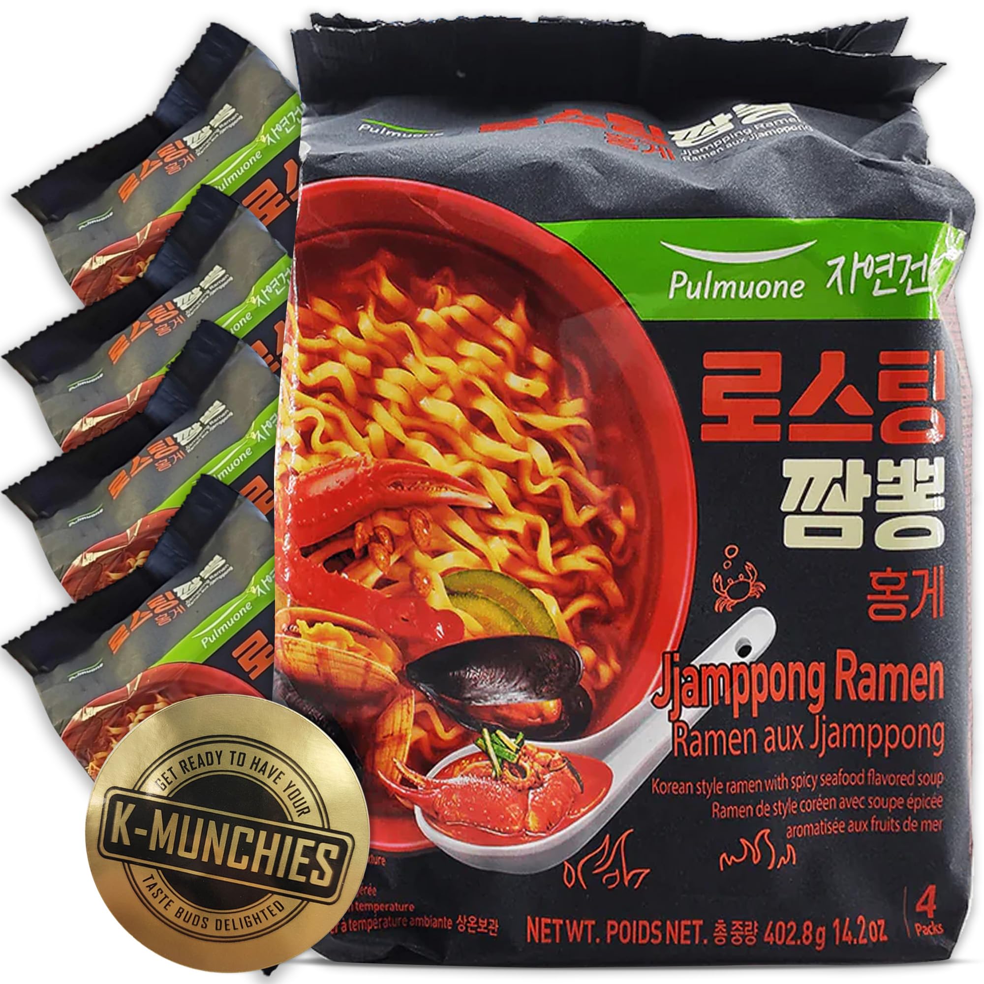 Pulmuone Non-Fried Ramyun Korean Noodles - 4 Pack Korean Instant Noodles Jjamppong Flavor - Easy to Cook Authentic Korean Ramen with Distinctly Asian Broth and Chewy Noodle