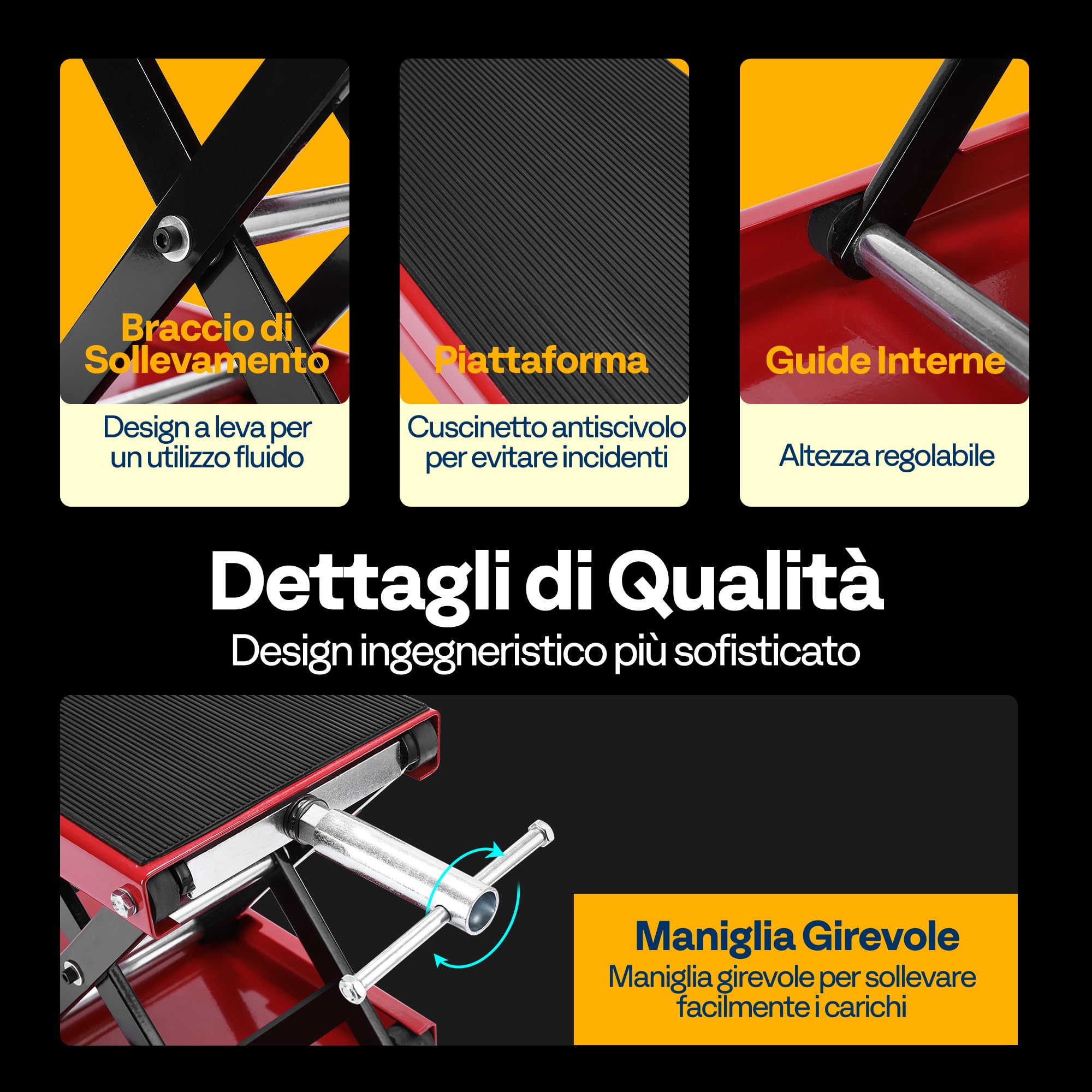 VIVOHOME Sollevatore Moto Altezza Regolabile Centrale a Forbice, Ponte Sollevatore in Acciaio Alzamoto 500kg Capacità per Auto ATV Motocross Riparazione Garage Rosso