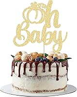 Vista 28 de 24 decoraciones de calabaza Oh Baby para cupcakes con purpurina de calabaza para cumpleaños, baby shower, decoración de pastel de cumpleaños, baby