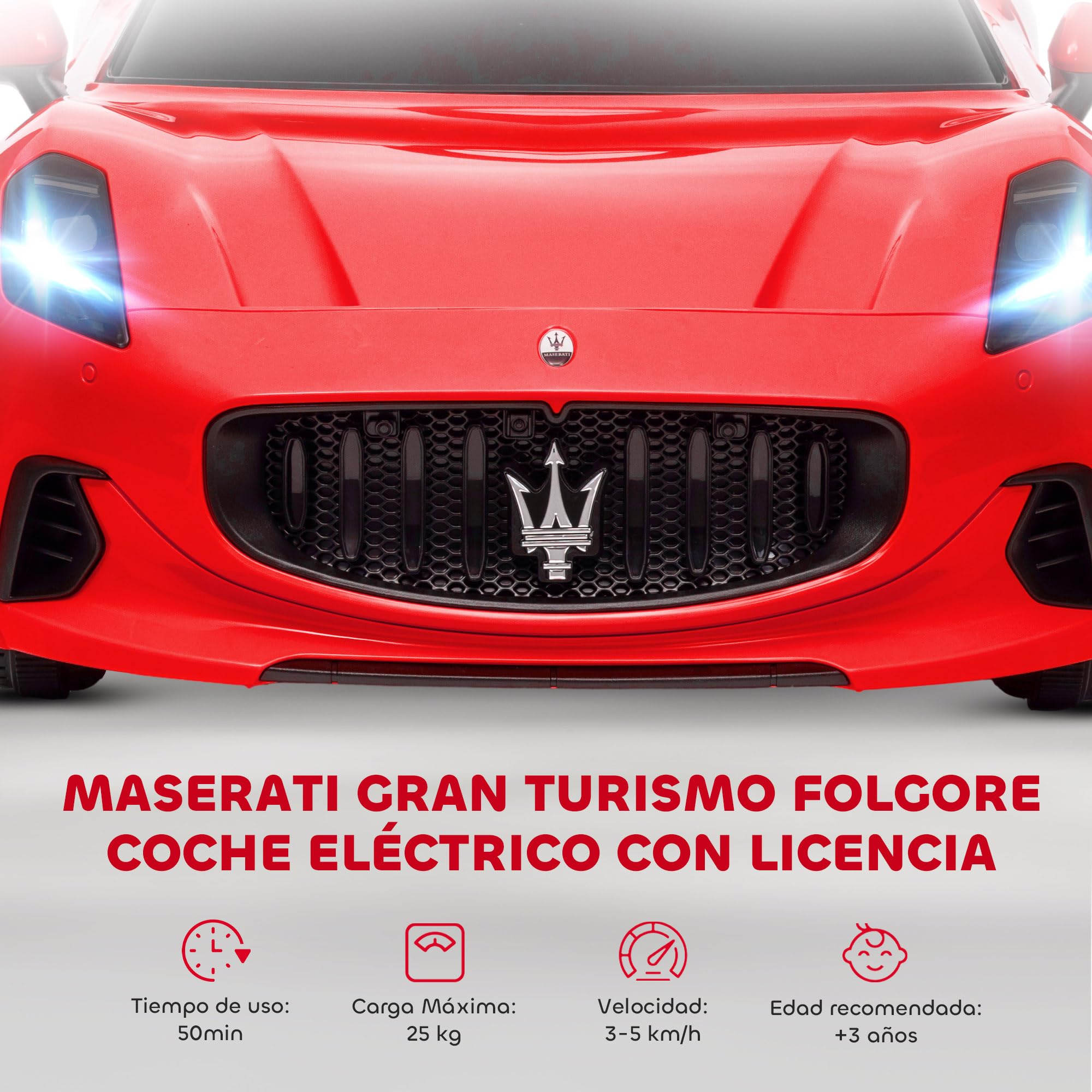 AIYAPLAY Coche Eléctrico para Niños Maserati Gran Turismo Folgore 12V 2 Motores Mando a Distancia 2,4G Rojo