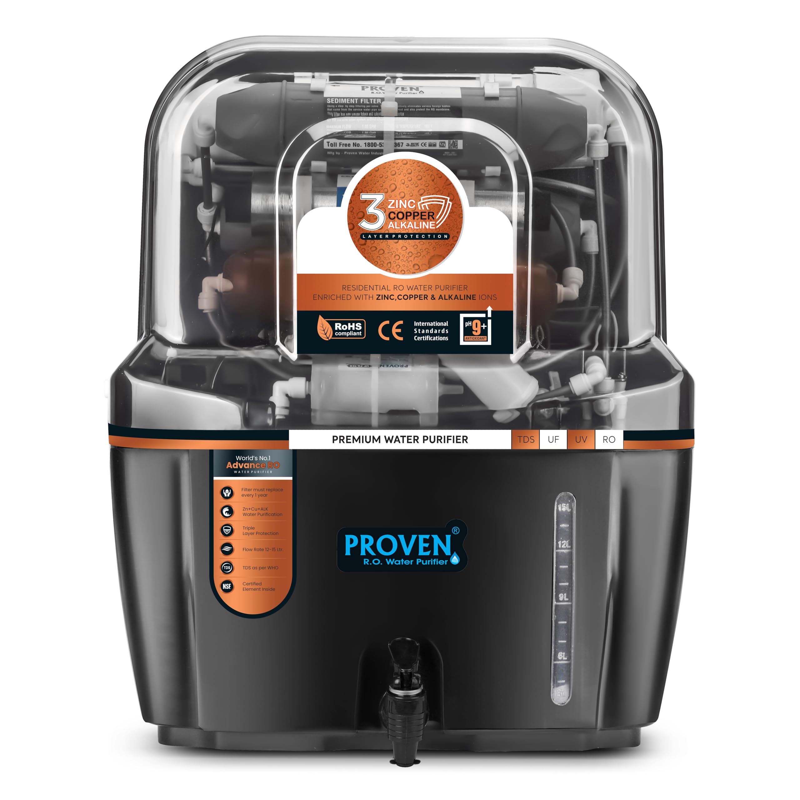 PROVEN® Swift RO Water Purifier, 7-Stage Protection, UV & UF Filtration, TDS Adjuster, 15L Capacity, Black (Made In India). (B0D79J28V8) Amazon Price History, Amazon Price Tracker