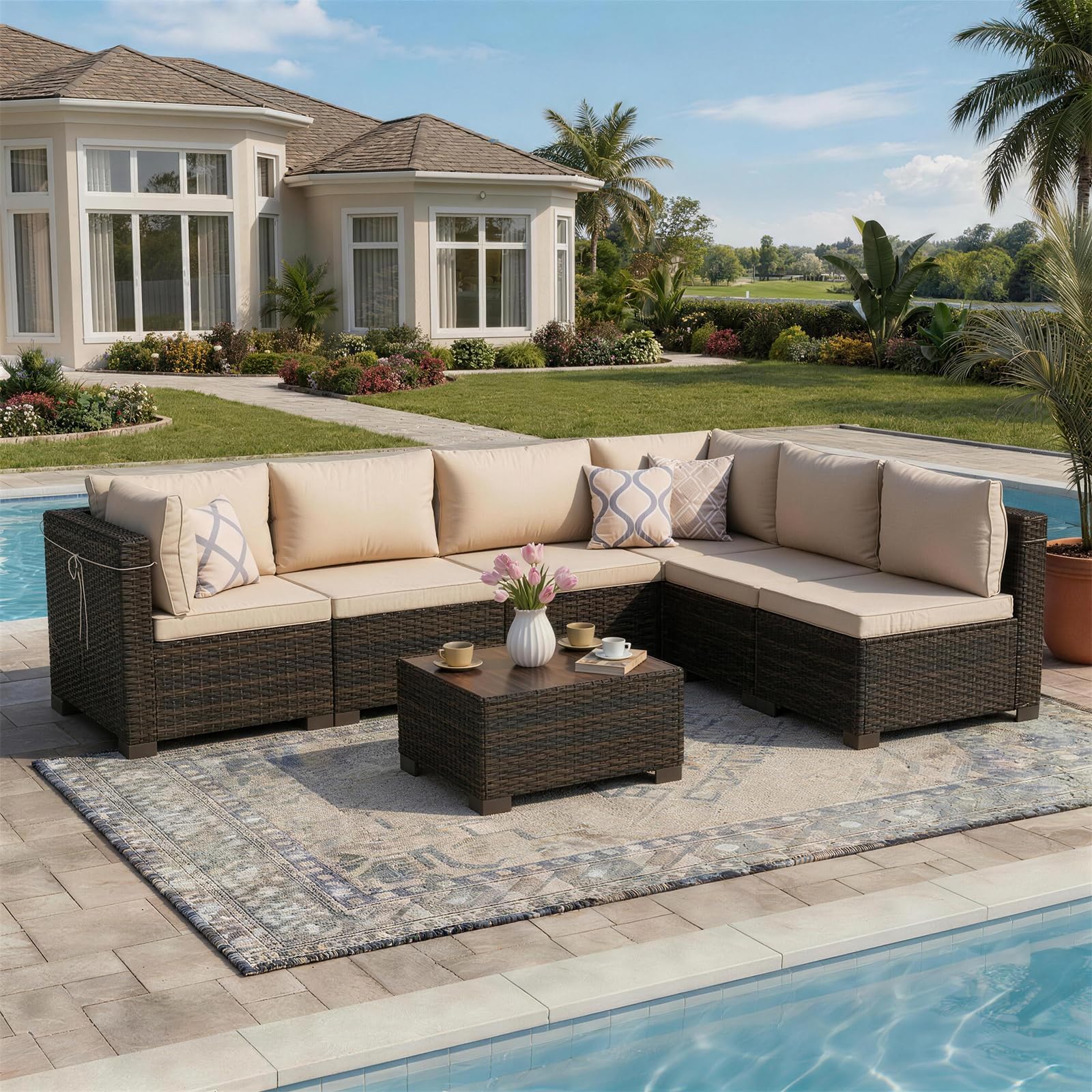 LAFWELL 7-Piece Wicker Sectional