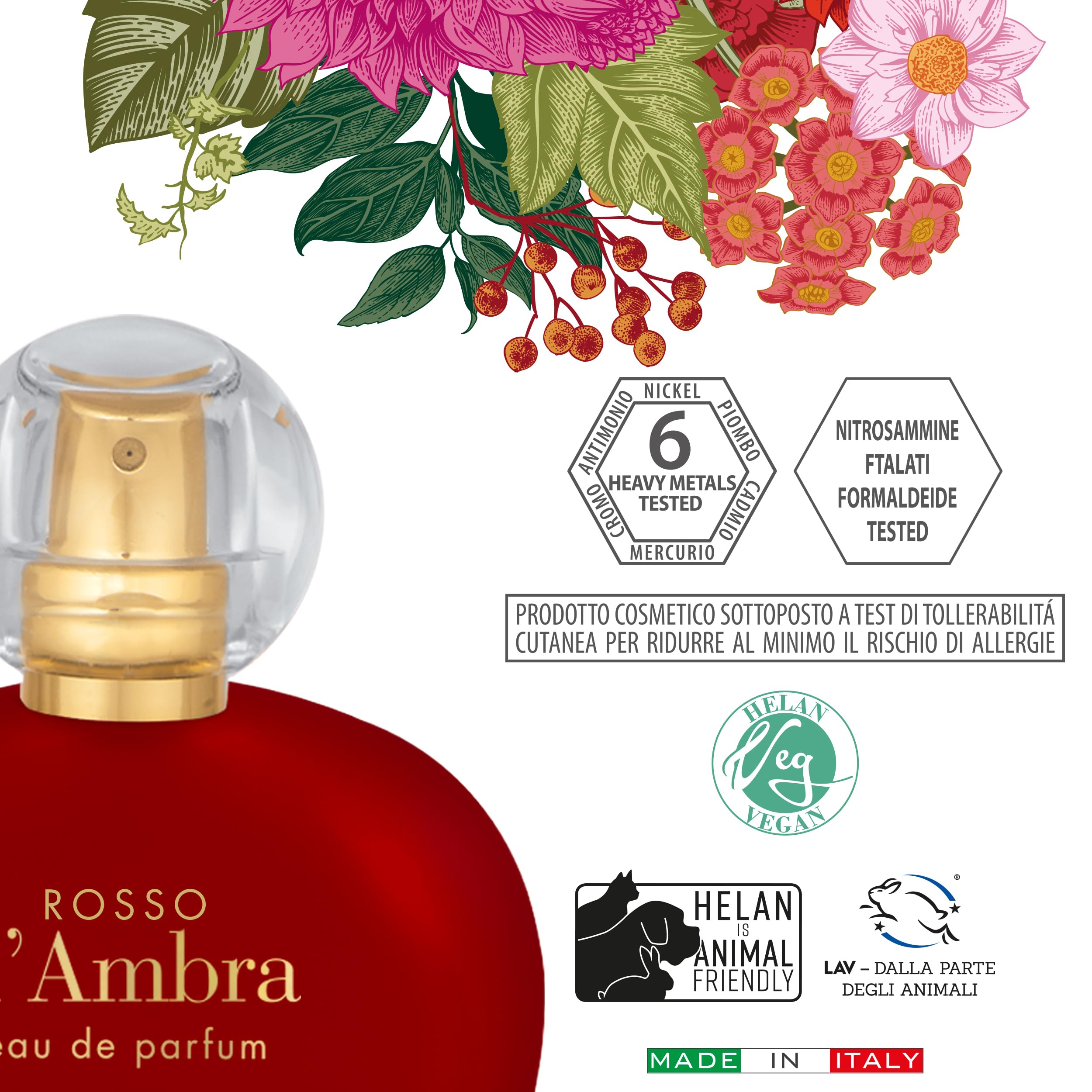Helan, Rosso d'Ambra - Profumo Donna Avvolgente con Mandorle Dolci, Eau de Parfum Donna Fruttato Ambrato Legnoso, Profumi Donna dalle Note Equilibrate Dolci e Speziate, Fragranza Made in Italy, 50 ml