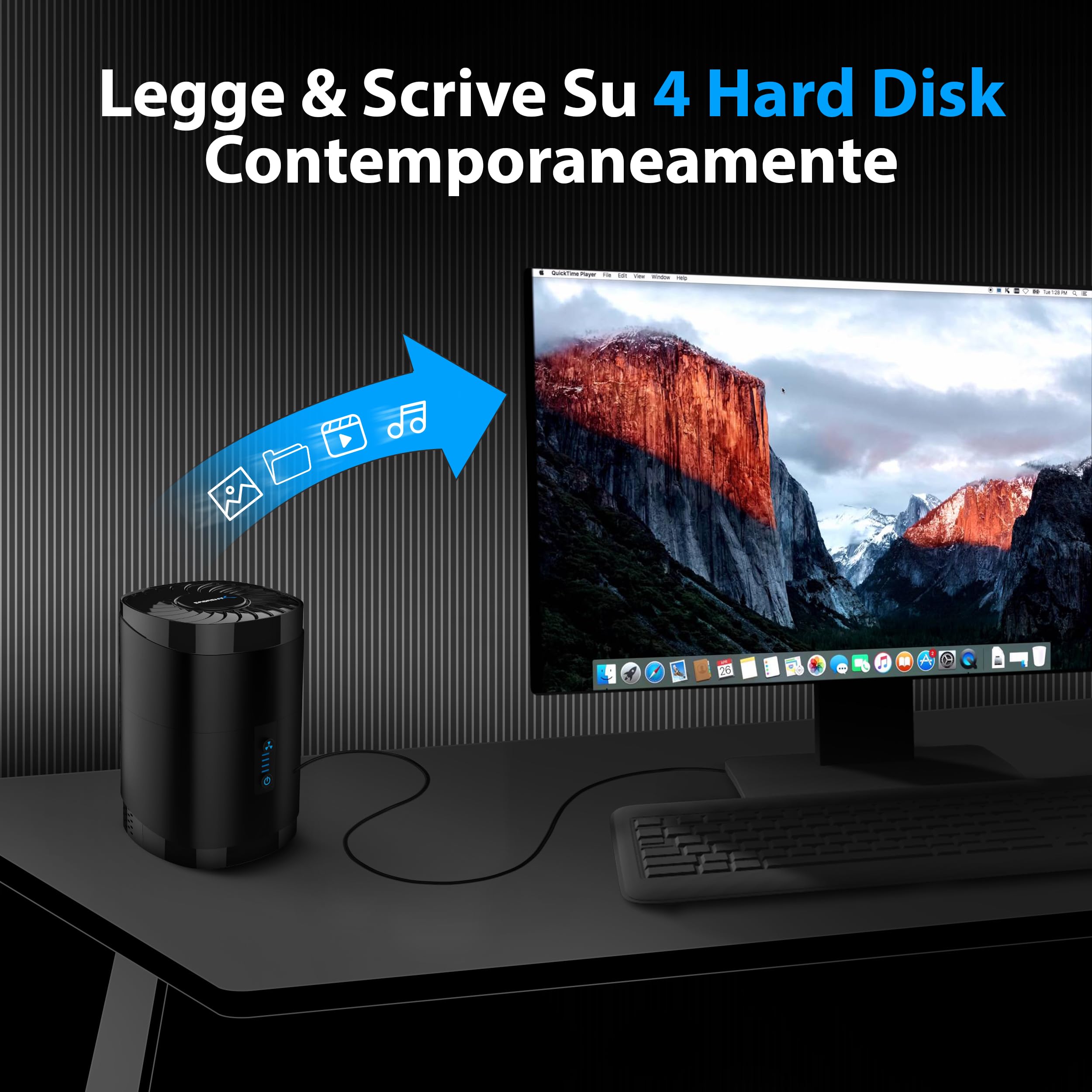 SABRENT Docking Station SSD/Hard Disk Esterno/HDD 2.5 pollici, USB 3.2 Gen 1, 4 slot per SSD/HDD, con alimentatore e ventola, per SSD/HDD SATA, installazione senza attrezzi (DS-4SSD)
