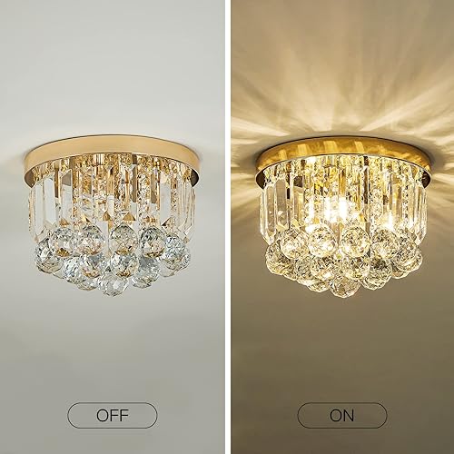 Miniatura 5 de Lámpara redonda de cristal, moderna lámpara de techo dorada G9 de diámetro x 8.25 pulgadas de alto para sala de estar, comedor, pasillo (3 luces)