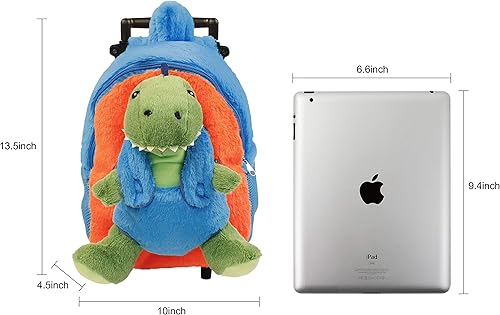 Miniatura 5 de Funday Mochila de dinosaurio para niños con ruedas extraíbles, mochila de equipaje para niños pequeños con dinosaurio de juguete de peluche