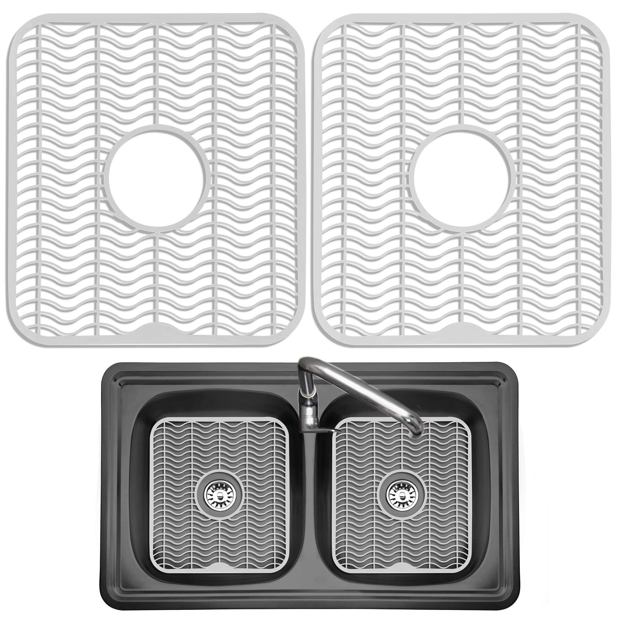 DecorRack 2 Sink Protectors for Kitchen Sink, Plastic 12" x 11" Dish Rack, Protect Sink from Stains, Damage, Scratches, Dishwasher Safe Grid Mat for Kitchen (2 Pack, White)
