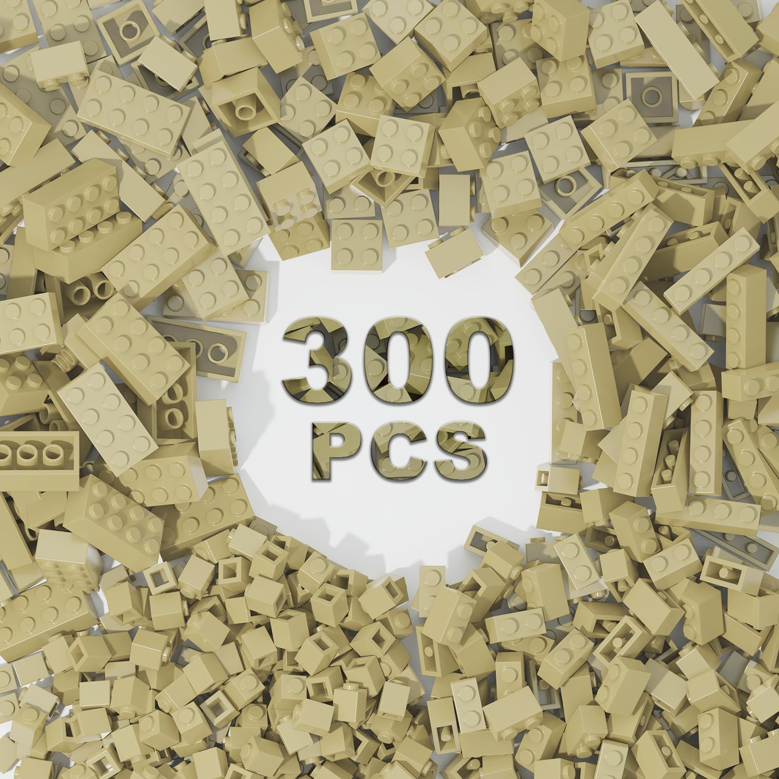 300 PCs Classic Building Bricks, Tan Bulk Bricks, Compatible With All Major Brand Parts and Pieces, Creative Building Block Toys for Boys Girls (Tan)
