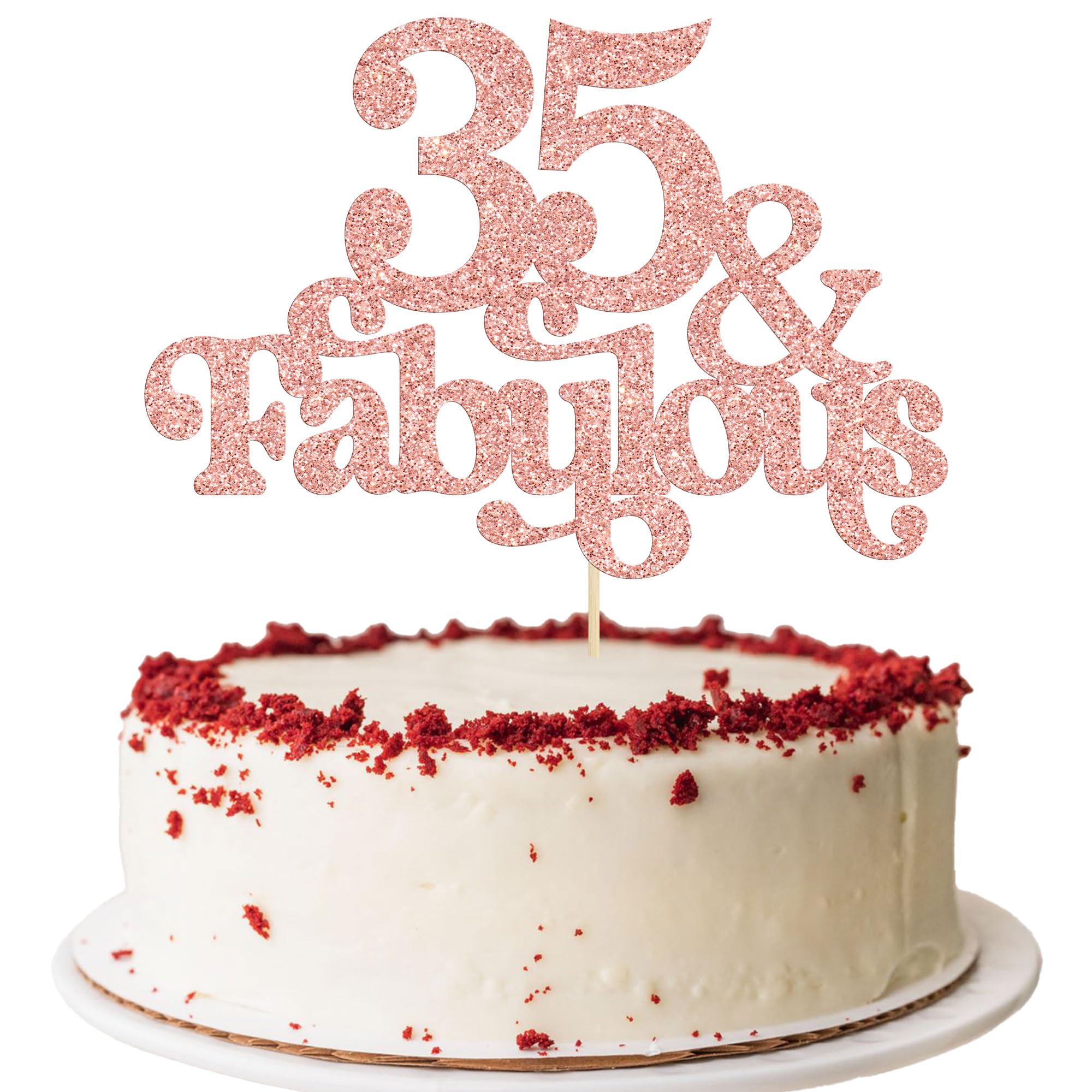 Ephlyn 1Pc 35 & Fabulous Cake Topper Glitter Thirty Five and Fabulous Cake Toppers Happy 35th Birthday Cake Pick for 35th Wedding Anniversary Birthday Party Decorations Supplies Rose Gold