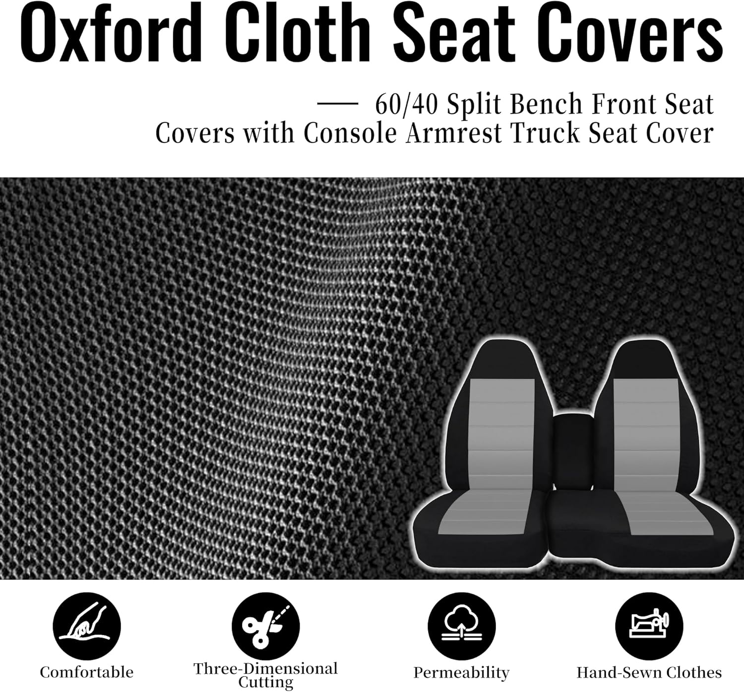 ESMING 60/40 Front Split Bench Seat Covers for Chevy Colorado GMC Canyon 2004 2005 2006 2007 2008 2009 2010 2011 2012 with Console Armrest Protector Accessories Knitted Fabric Breathable-Light Gray