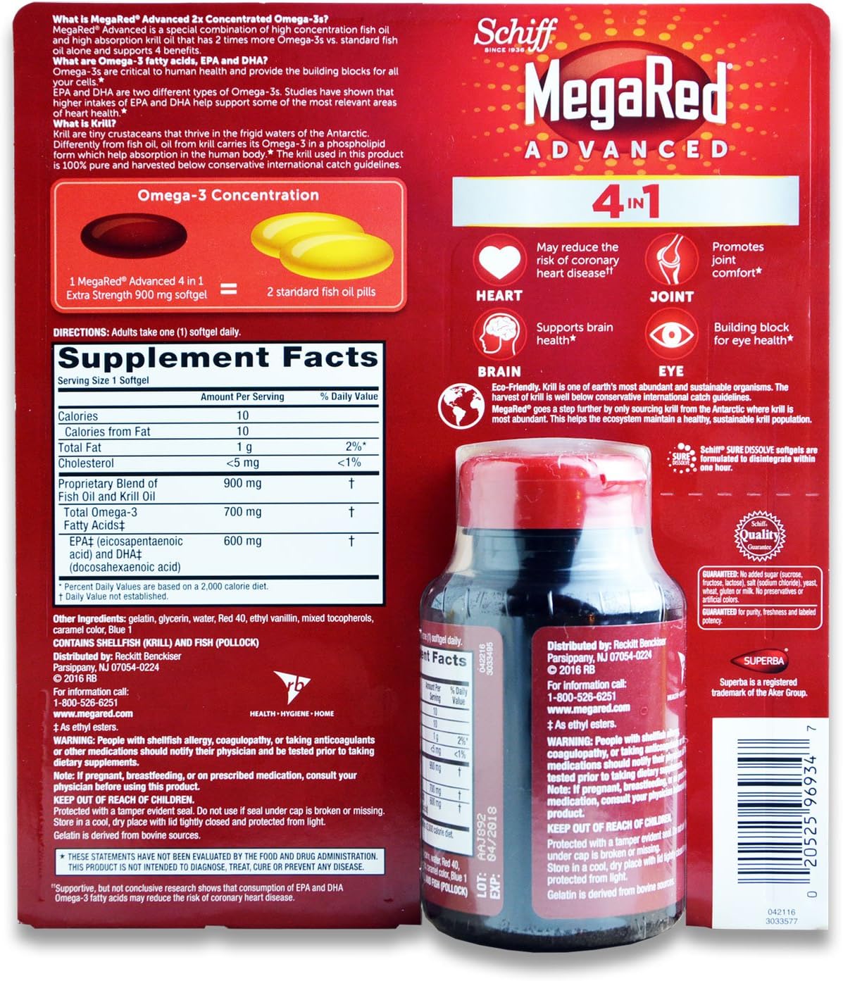 Schiff MegaRed Advanced 4 in 1 Heart Joints Brain Eye 60 Softgels 900mg Extra Strength