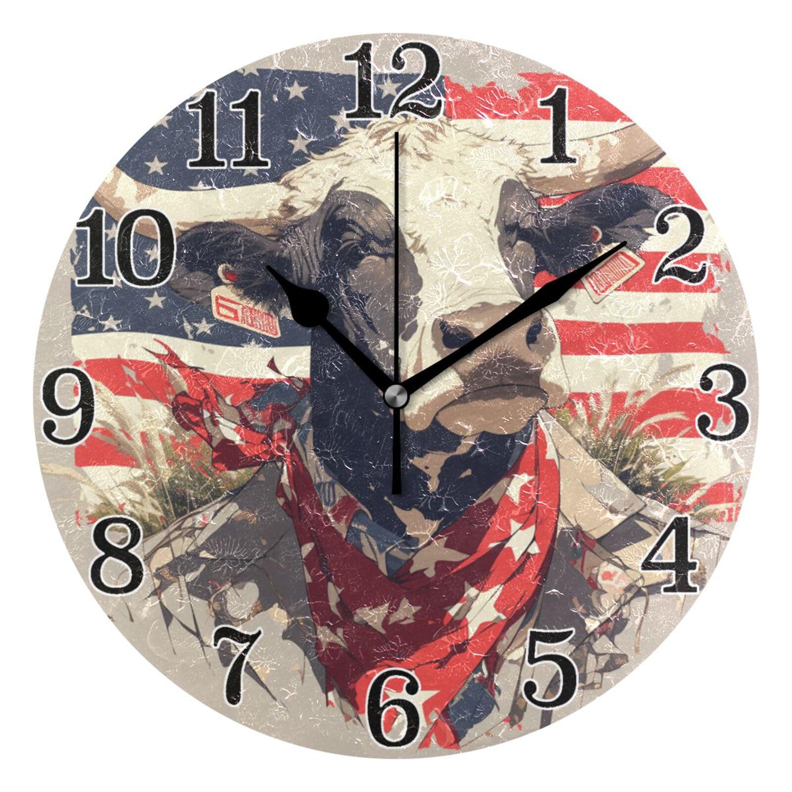 Horloge murale ronde moderne Mr Cow de 25,4 cm silencieuse pour chambre