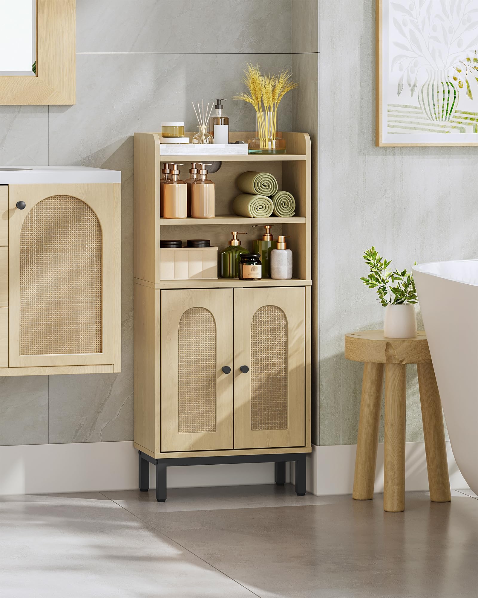 Hzuaneri Mobile da Bagno, mobile bagno, con 2 Ripiani Aperti Regolabili e 2 ante, per Bagnos, Soggiorno, Ingresso, Cucina, 20 x 37 x 84 cm, Rovere Chiaro BC48202B