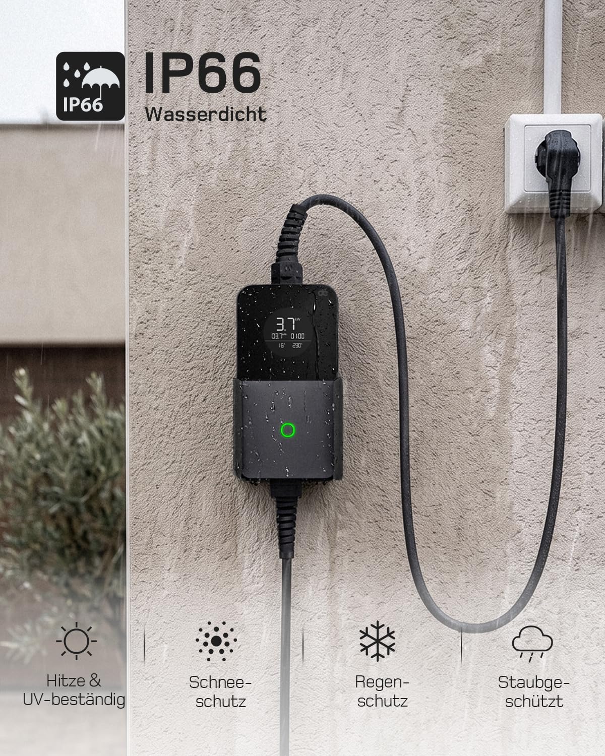 dé 3,7kW Typ 2 Ladekabel Schuko mit APP, EV Charger mit 10m Kabel, 6-16A | 11,5 m Kabel & Intelligente APP Steuerung, 6-16A Einstellbarer Ladestrom, IP65-Schutz, für Typ 2 EVs & PHEVs