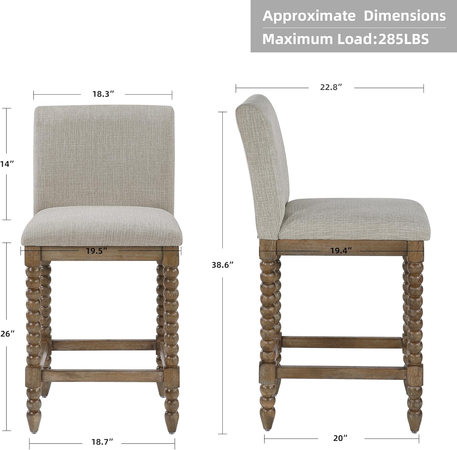 DUHOME Spindle Counter Stool with Padded Spring Seat,Wooden Bar Stools Farmhouse 26 Inch Counter Height Stools Chairs with Spindle Back for Kitchen Island