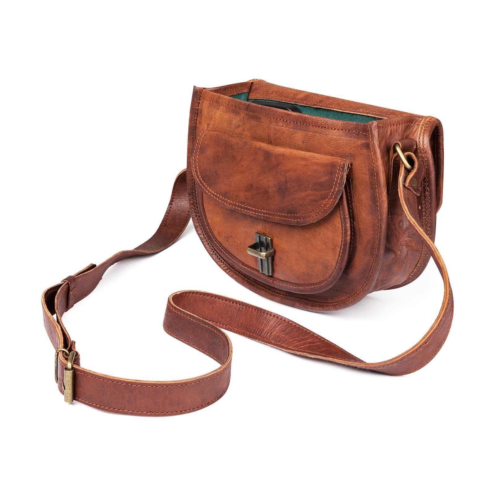 LEABAGS Felicia Bolso de Mujer de Cuero Genuino en Look Vintage I Bolso de Hombro I Bolso de Cuero I Bolso de Bandolera