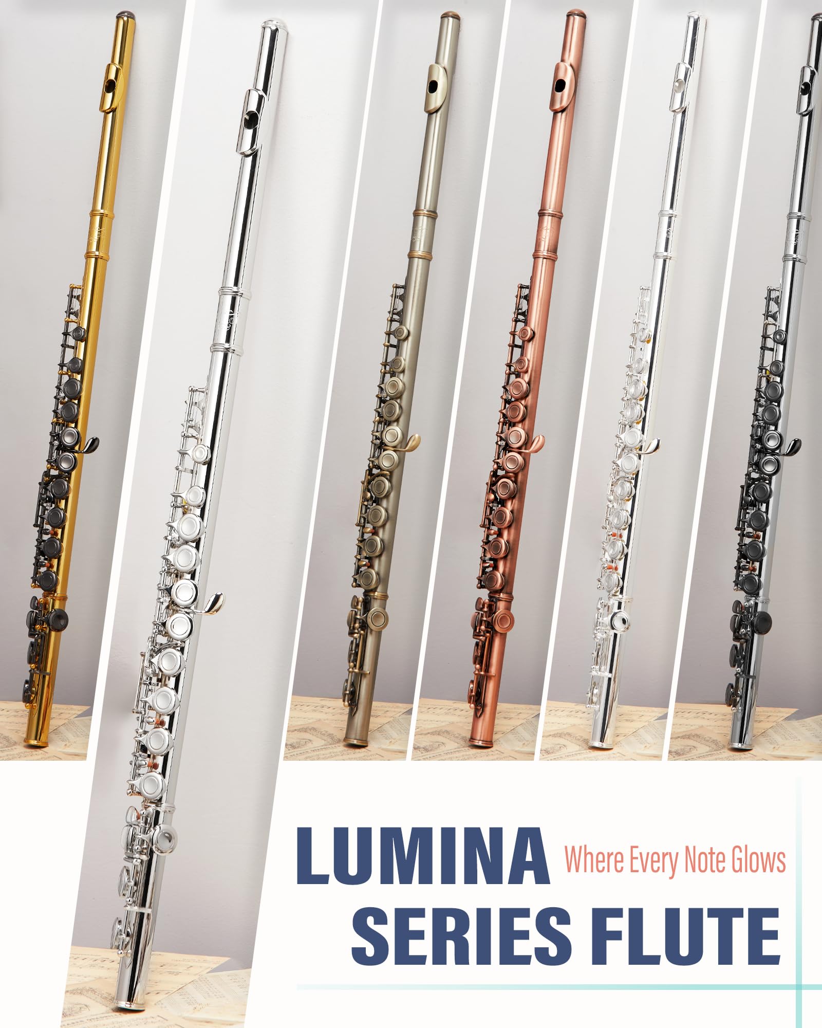AKLOT Flauto da Concerto a Fori Chiusi in Do: Strumento a Fiato con 16 Tasti, Sol Offset, Tasti Lucidati in Argento, Guarnizioni Ermetiche, Include Elegante Custodia in Pelle, Kit di Pulizia, Supporto
