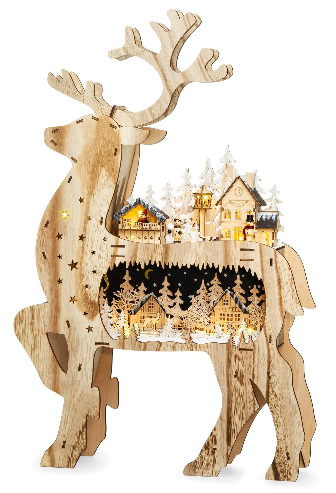 SIKORA LB05 Traumhafter XXL LED Holz Deko Rentier/Hirsch Schwibbogen Inclusive Trafo Höhe ca. 67 cm