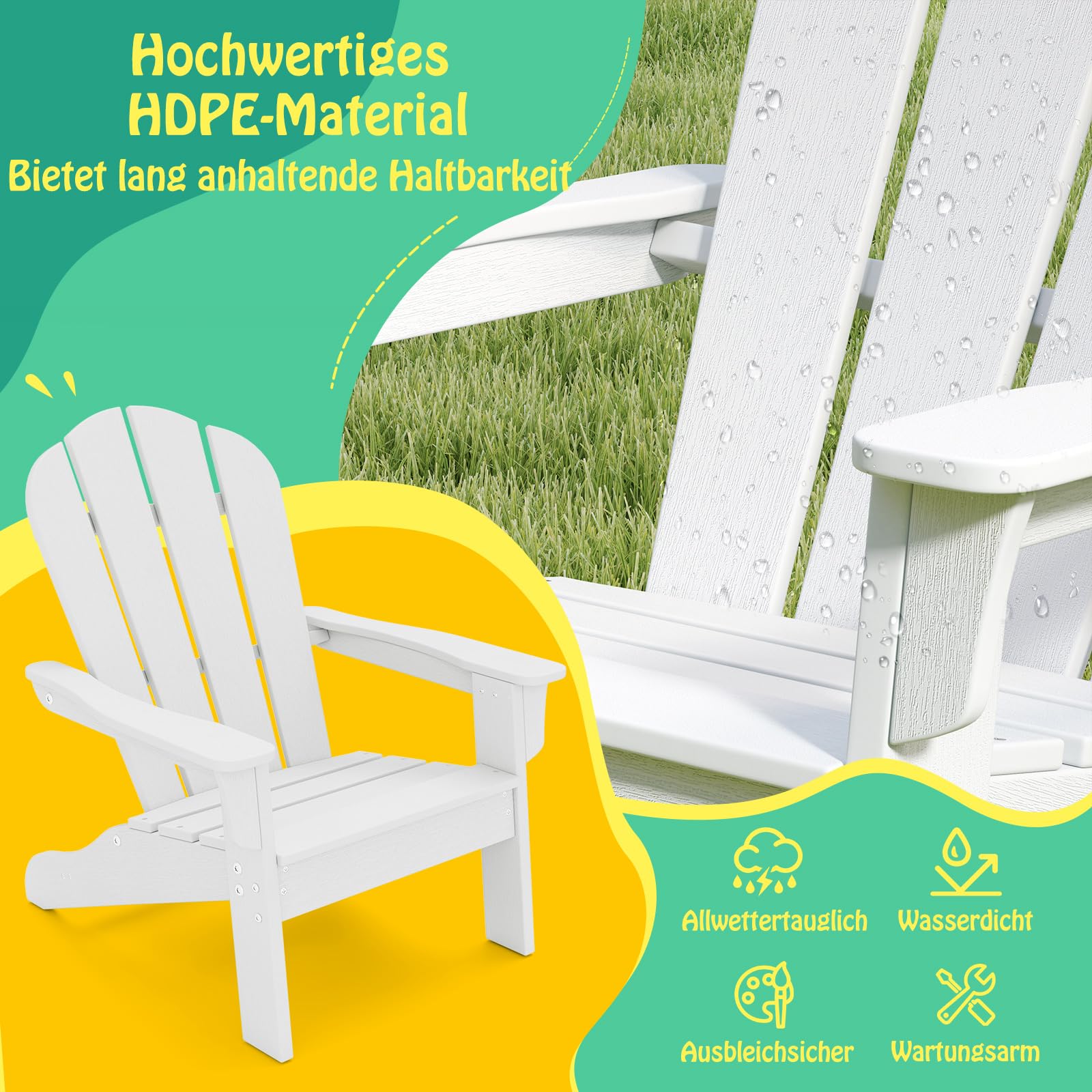 COSTWAY Adirondack krzesło dziecięce, odporne na warunki atmosferyczne, z HDPE, krzesło ogrodowe z ergonomicznym oparciem i podłokietnikami, krzesło do użytku na zewnątrz, dla chłopców i dziewcząt w