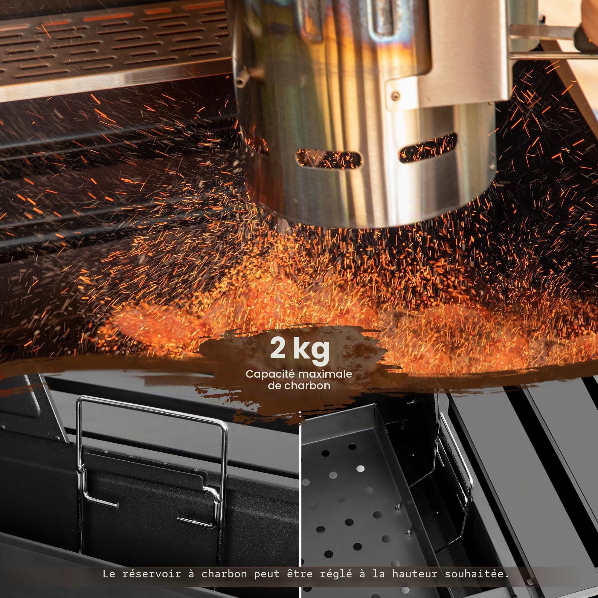 Royal Gourmet Barbecue au charbon de bois avec étagères latérales rabattables, fumoir sur pied avec décekl, thermomètre, barbecue à charbon noir