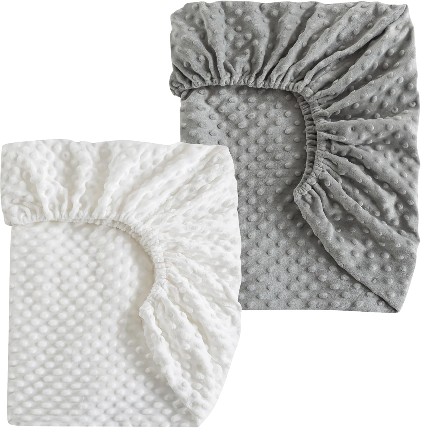 La&Sheer Fuzzy Crib Sheets Fitted 2 Pack,Plush Fleece Minky Crib Sheet for Standard Crib Mattress(28"x52"),Soft Fluffy Fitted Crib Mattress Sheet for Girls and Boys (White, Gray)