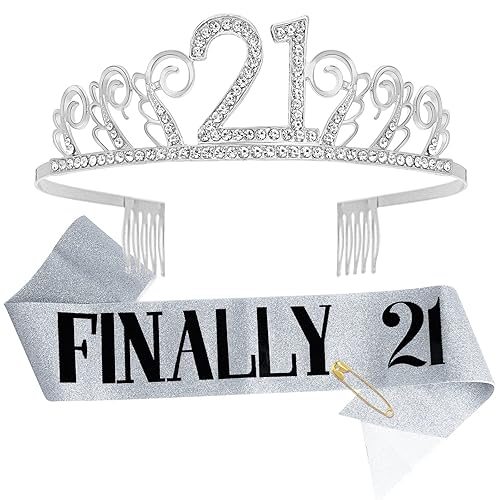 CIEHER Decoraciones de cumpleaños número 21 para ella, regalos de cumpleaños 21 para ella, corona de cumpleaños 21, Diamante falso