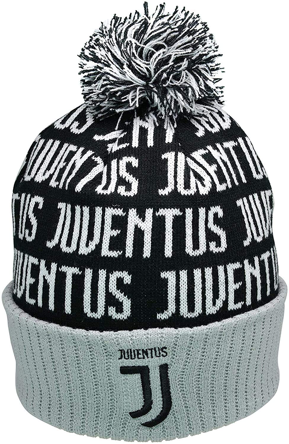 Icon Sports Kid's Juventus Soccer Pom Beanie | Black/Light Grey