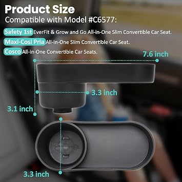2PCS Car Seat Snack Tray with Cup Holder for Safety 1st EverFit & Grow and Go | Maxi-COSI Pria | Cosco All-in-One Car Seat, Car Seat Cup Holder Accessory, Dishwasher Safe, Black (Model C6577&C6474)
