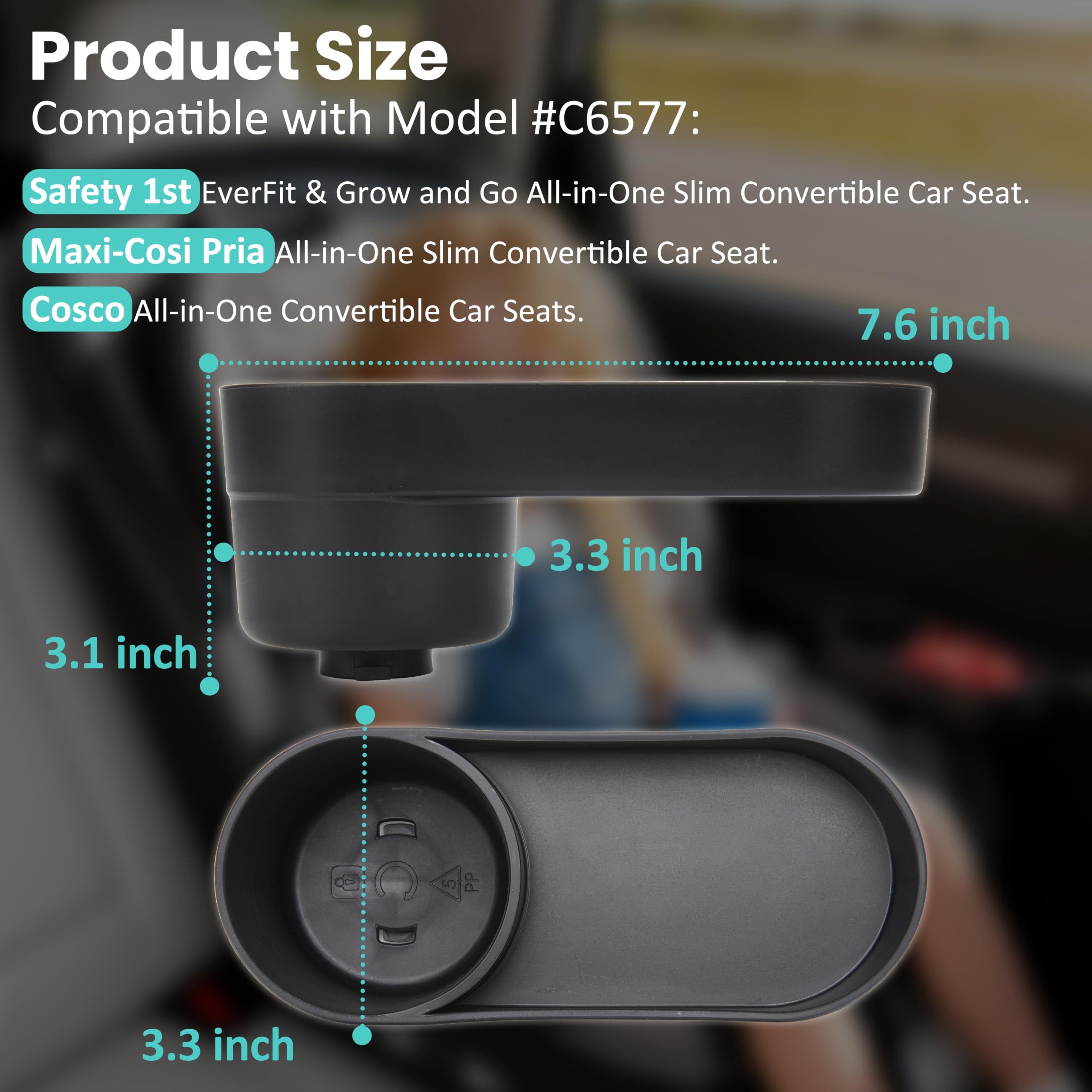Taca na przekąski do fotelika samochodowego dla dzieci, kompatybilna z Safety 1st EverFit & Grow and Go All-in-One Slim Cabrio fotelik samochodowy, taca na przekąski i akcesoria, nadaje się do