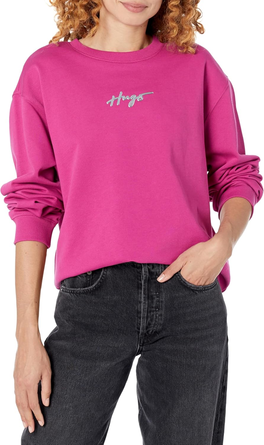 HUGO Women's Script Logo Pullover Crewneck Shirt