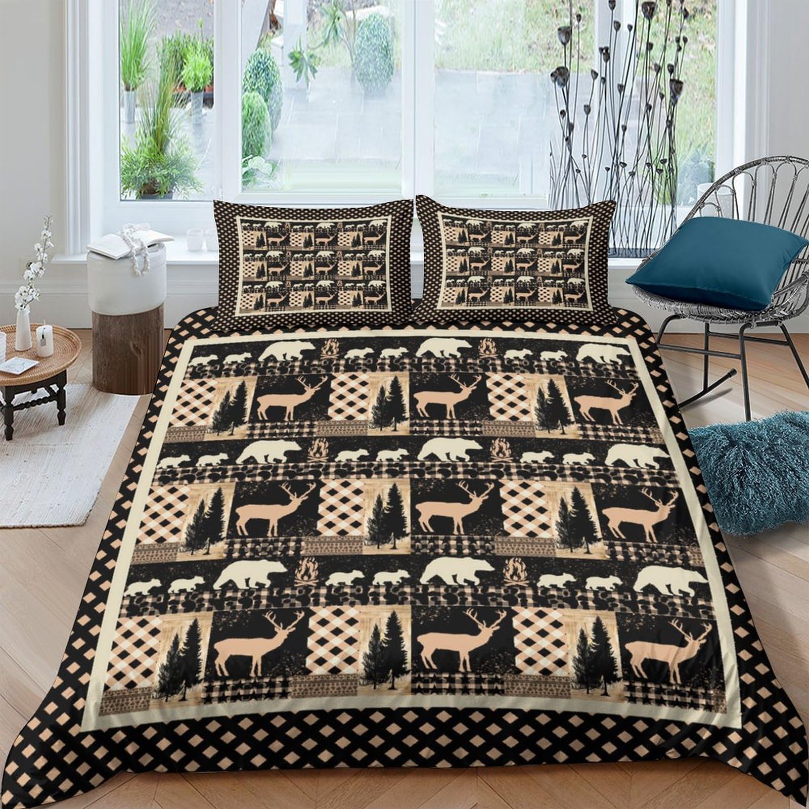GPLZQXKJNH 3D Printed Forest Deer Duvet Cover Microfiber Soft Breathable Nordic Animal Bedding Set with 2 Pillowcases for Bedroom Decor Single（135x200cm）