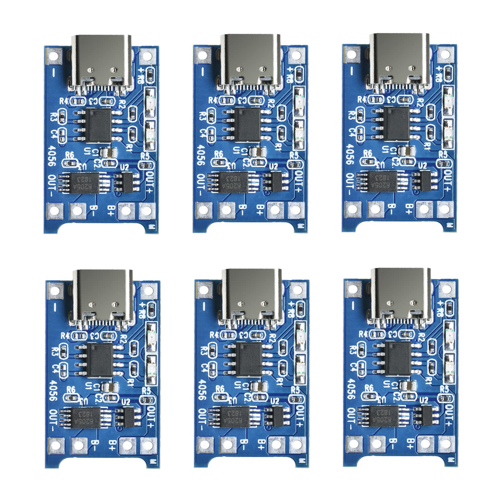 Aideepen 6pcs TC4056 Tipo-C USB-C Interfaccia di ingresso USB 5V 1A 18650 LiIon batteria al litio scheda caricabatterie modulo con funzioni di protezione doppia