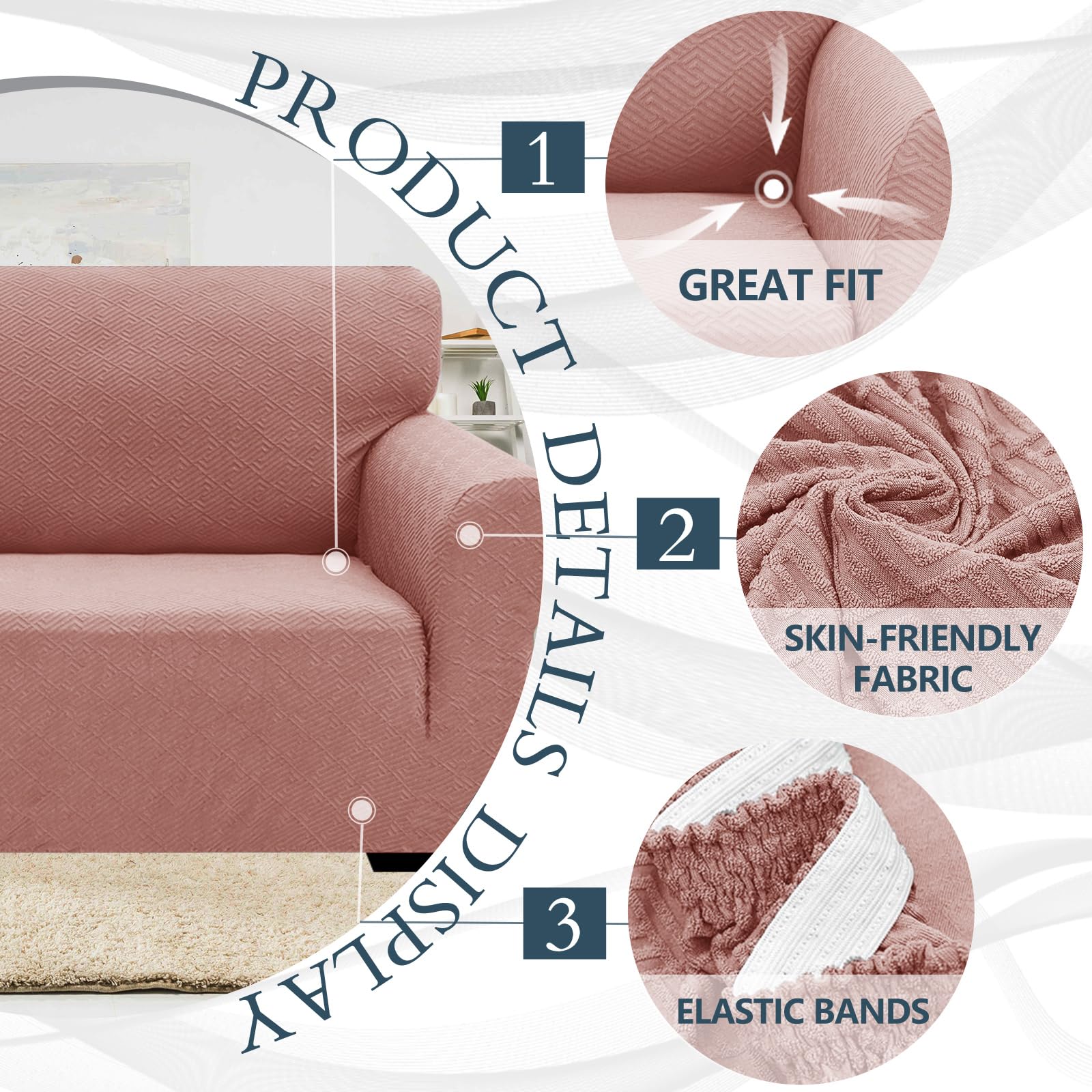 Ystyle Copridivano 2 Posti Con Braccioli, Super Elasticizzato Copri Divano, Copridivano Antigraffio Gatto, Copridivani Antiscivolo Antimacchia, Universale Sofa Cover Moderno, Rosa Grigio