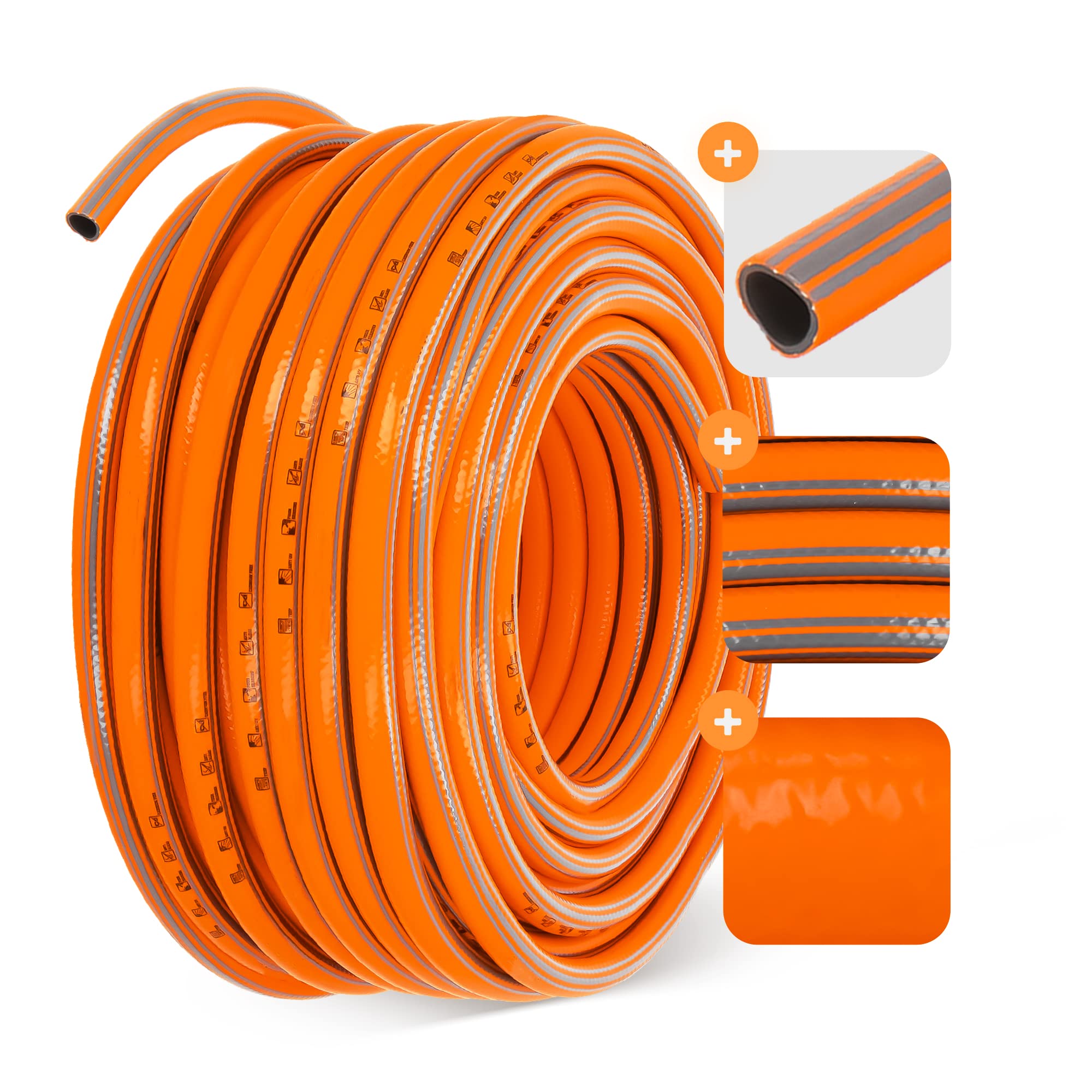 Gartenschlauch 1/2" 50 m Orange Verstärkt 3-lagig UV-Beständig Formstabiler Flexibler Gartenschlauch Bewässerung Gartenarbeit Autowäsch Panzerschlauch