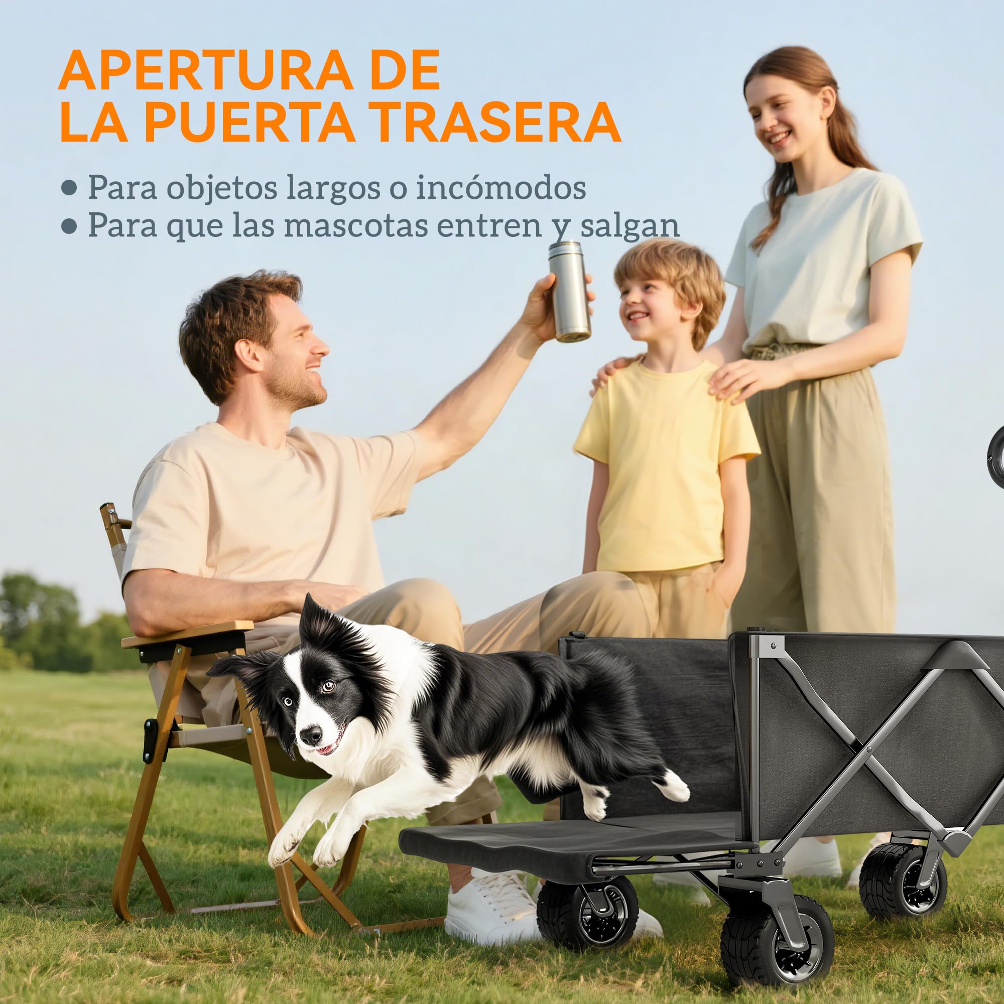 Outsunny Carro Playa Ruedas Grandes Carro de Jardín Plegable con Mango Ajustable Puerta Trasera Expandible Carga 100 kg Carrito Transporte para Todo Terreno Jardín Campaña Compra Negro