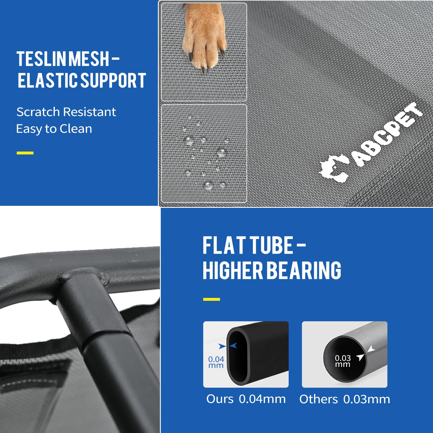 ABCPET Cooling Elevated Dog Bed, Raised Outdoor Dog Bed Waterproof Pet Beds Cots Stable and Easy Assembly, Teslin Fabric with 1.2mm Thick Iron Frame, Breathable, Ultra-Sturdy?Grey, 42”*28“*8”