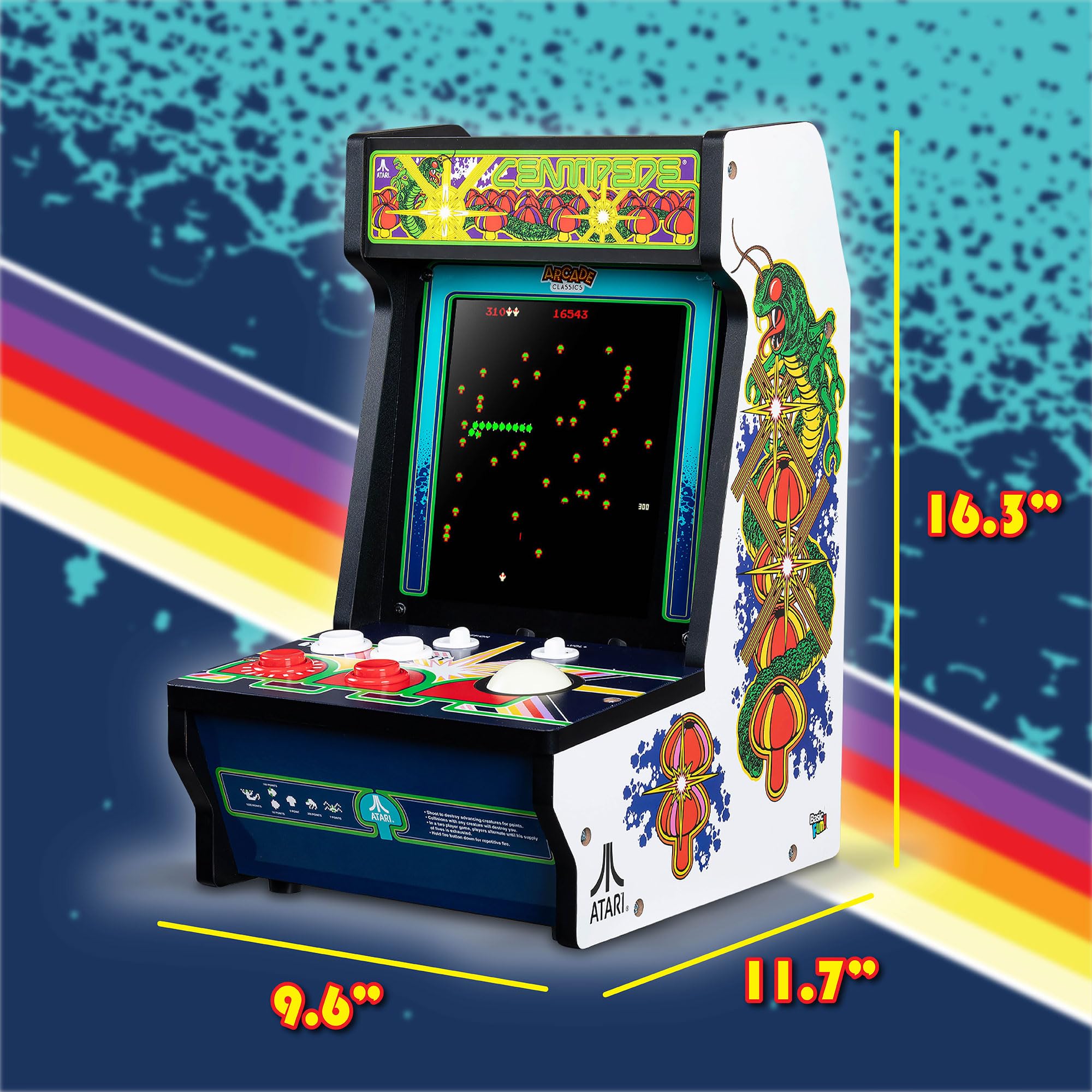 Arcade Classics Maszyna do gier Atari Centipede Counter, 5 gier, ekran ciekłokrystaliczny 20 cm, mini szafka, przenośna gra, retro, konsola na blat, dekoracja piwnicy, męska jaskinia