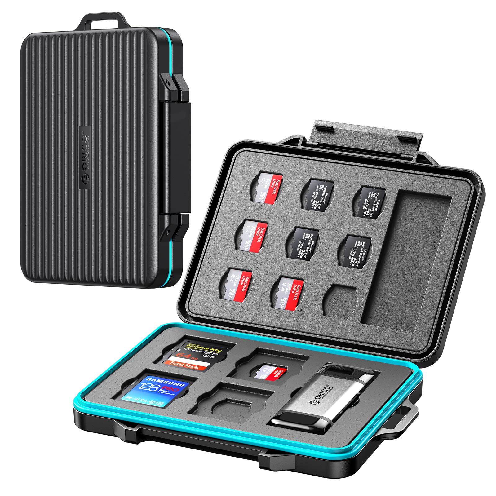Orico18 Slots SD Card Case Holder Universal Waterproof Memory Card Carrying Case Anti-Shock Storage Slim Holder Protecter for TF Card×13,SD Card×4, Card Readers×1