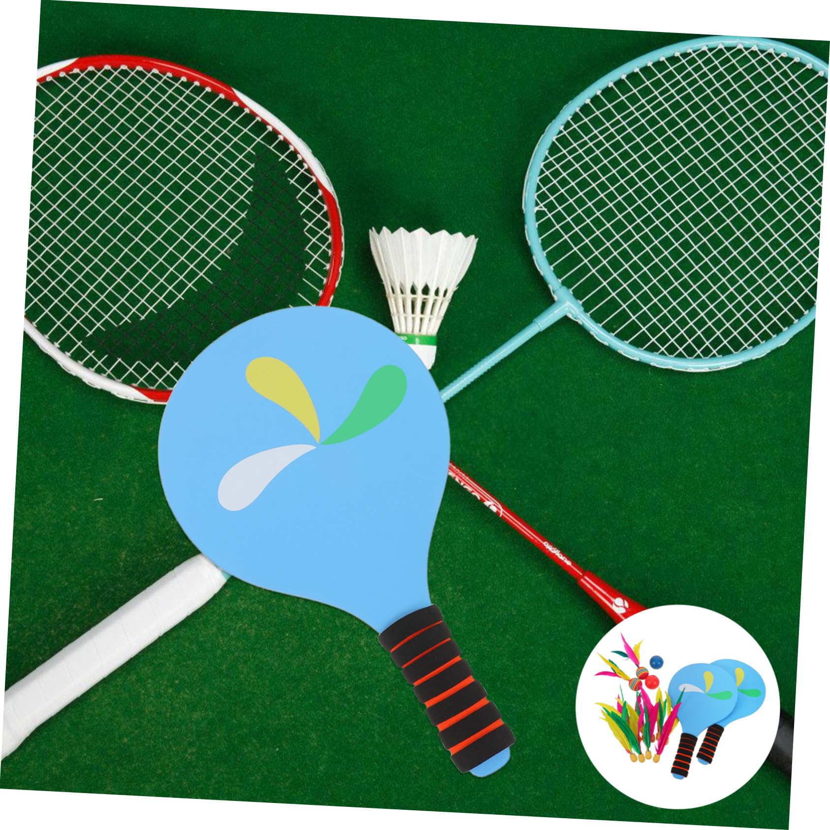 BESPORTBLE Set di Racchette da Badminton Rinforzato, per Adulti | Legno, Spugna e Piume D’anatra, Include Palline e Volani, per Parco e Uso All’aperto