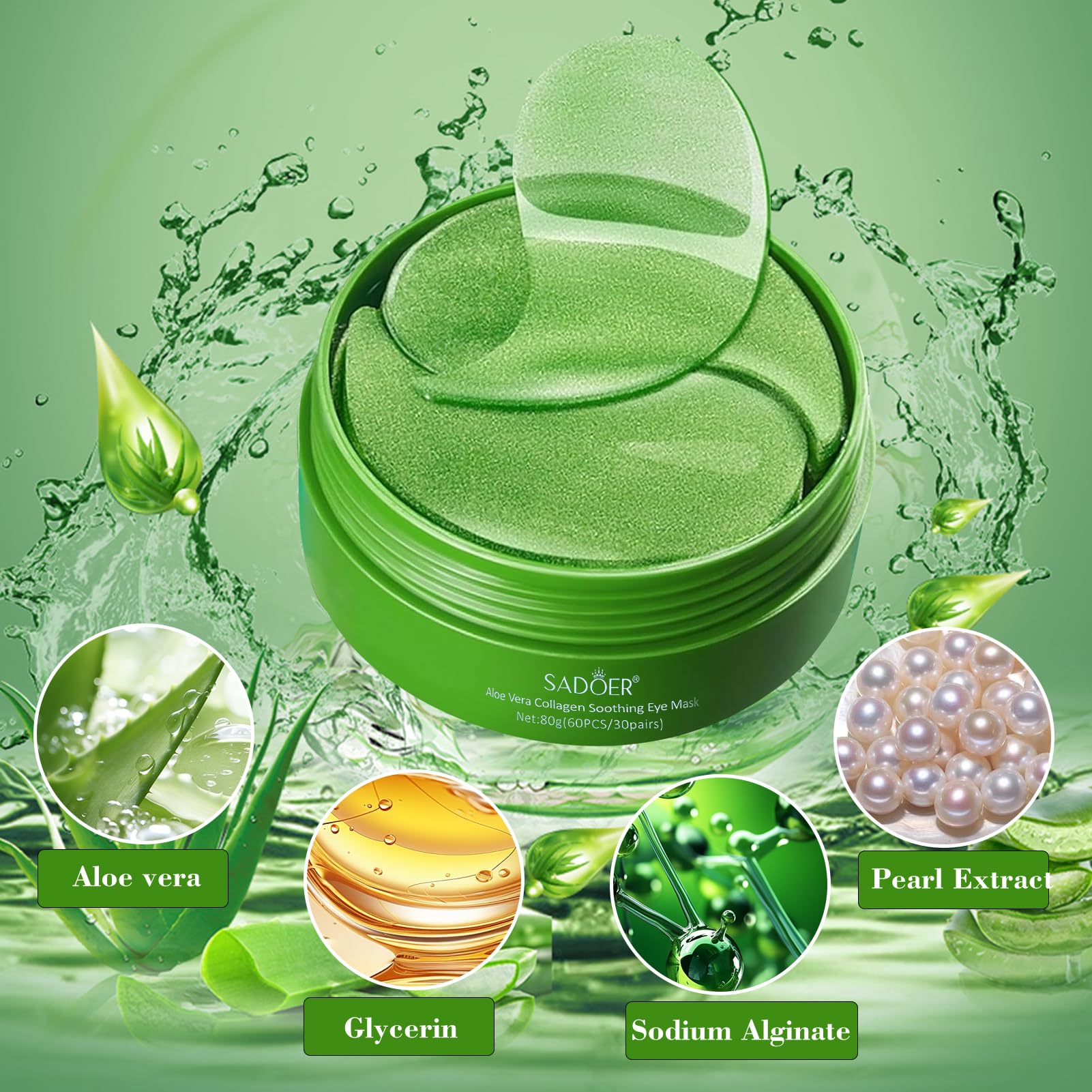 60 Pezzi Aloe Vera Maschera Occhi, Collagene Patch Occhi con Maschera per le Labbra, Patch Occhiaie e Borse, Anti-Rughe e Anti-Occhiaie, Rimuovi Borse e Puffiness, Idrata Anti-Età