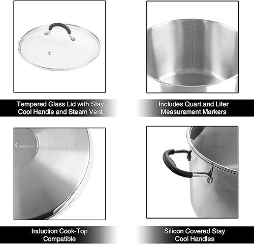 Miniatura 10 de Classic Cuisine - Olla de acero inoxidable con tapa compatible con cocinas eléctricas, gas, inducción o gas, utensilios de cocina