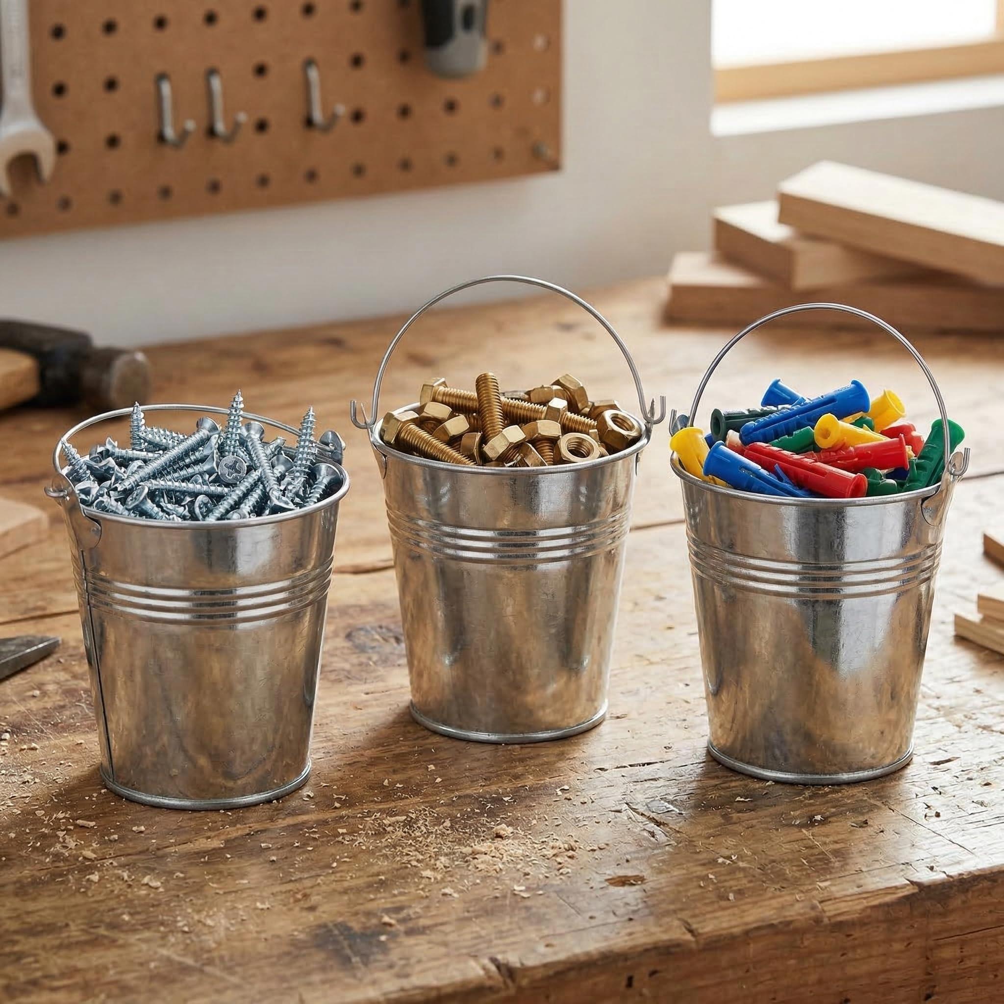 THE TWIDDLERS 12 Mini Seaux en Métal, 11cm - Bonbons, Frites, Loisirs Créatifs, Bricolage, Petits Bouquets, Décoration de Table pour Mariages, Baptêmes & Fêtes