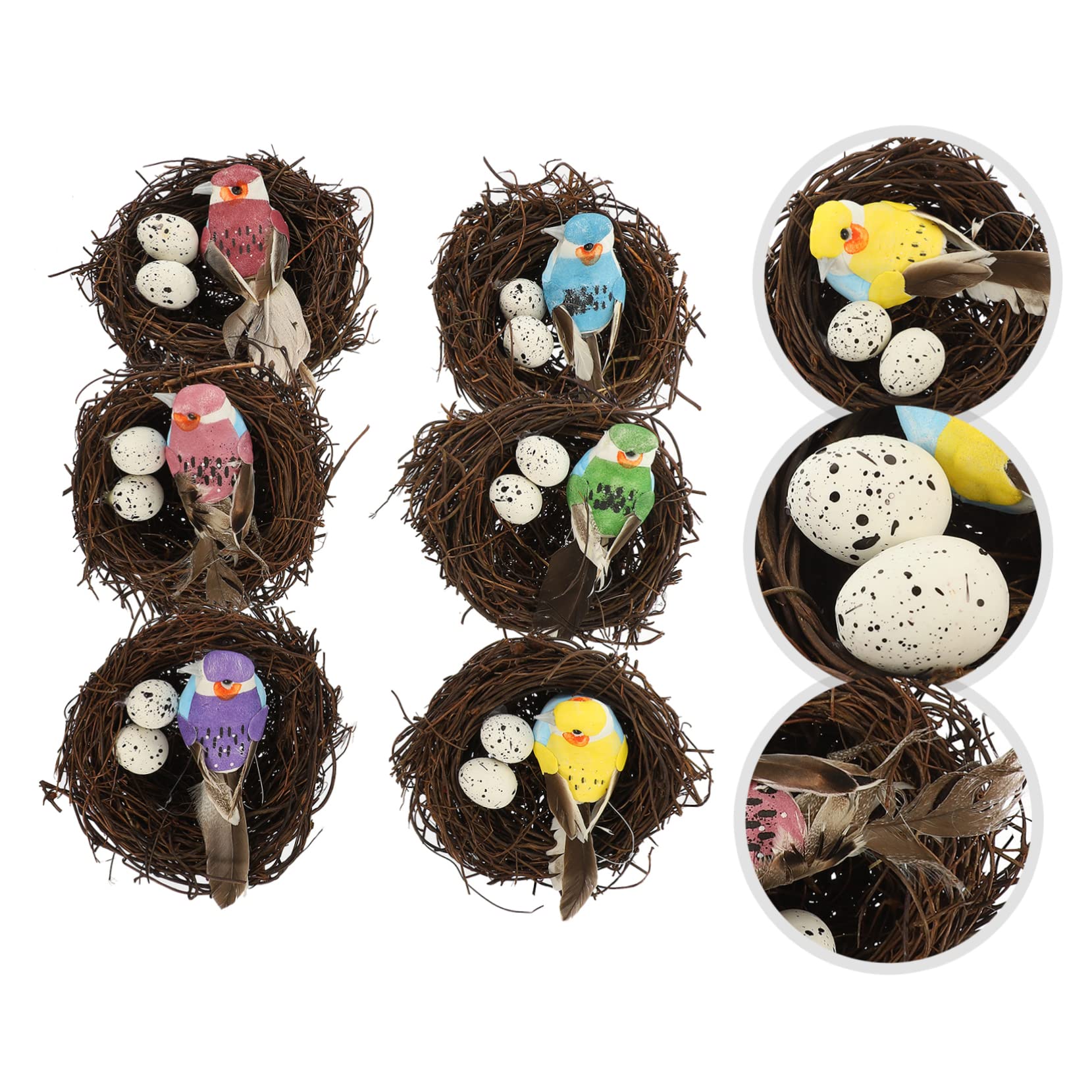 Kisangel 12pièces Décoration De Nid Oiseau Rotin Accessoire De Jardin Artificiel avec Et Oiseaux pour Décorer Balcon Et Jardin
