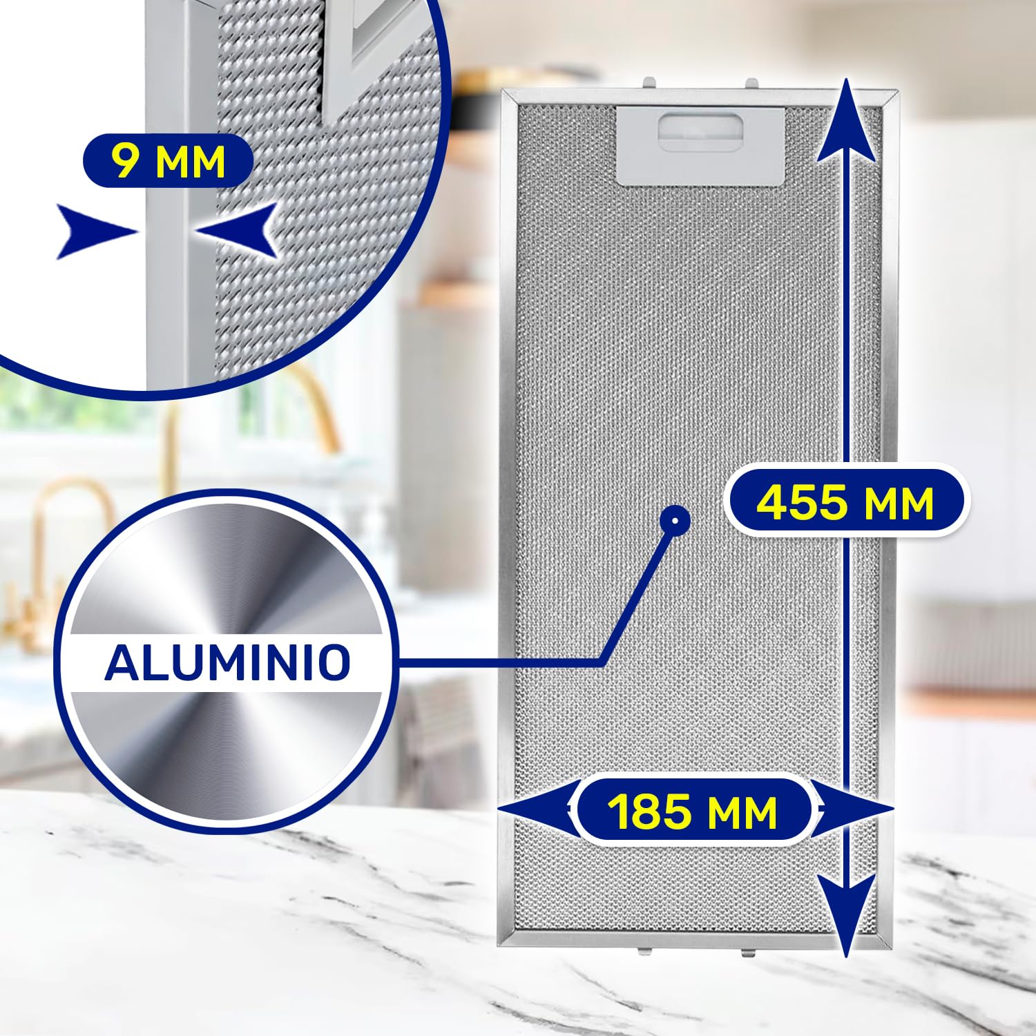Filtro Metálico de Grasa para Campana Extractora 458x185x9 mm con Código Original 00746994 746994 para Bosch para Balay para Siemens GRI0025433A para Elica - MONTERAL