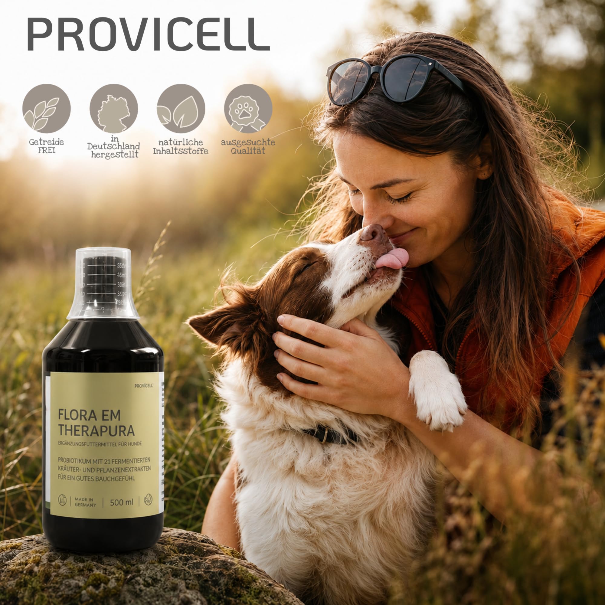 Flora EM Therapura Probiotique pour chien 500 ml liquide – Structure de la flore intestinale avec 21 herbes fermentées, micro-organismes et extraits de plantes – Digestion naturelle du chien