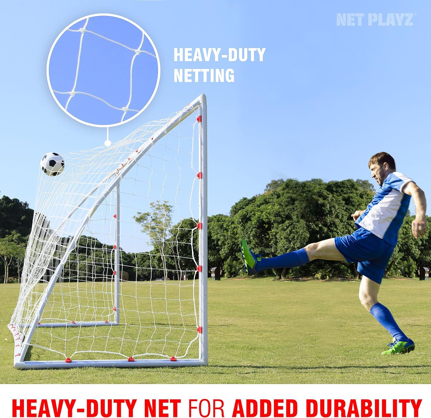 NET Playz Fußballtore für den Garten, hochfestes, schnell aufstellbares Fußballtornetz – 3,8 m x 1,90 m – wetterfest, Fußballgeschenke für alle Altersgruppen