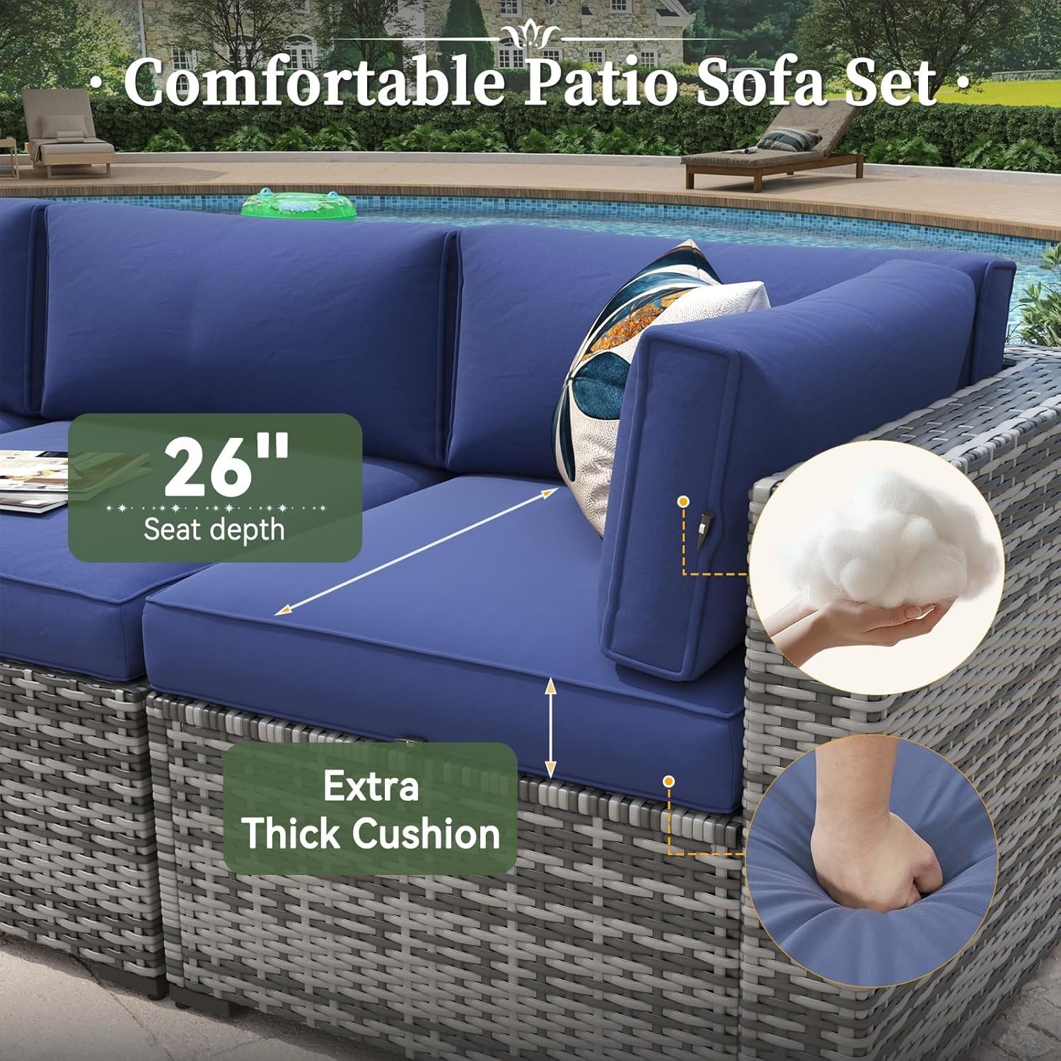 10 Piece Patio Furniture Set Wicker Rattan Patio Conversation Sets Outdoor Sectional Sofa with Coffee Table and Thickened Cushions for Backyard Porch Balcony Poolside(Black)