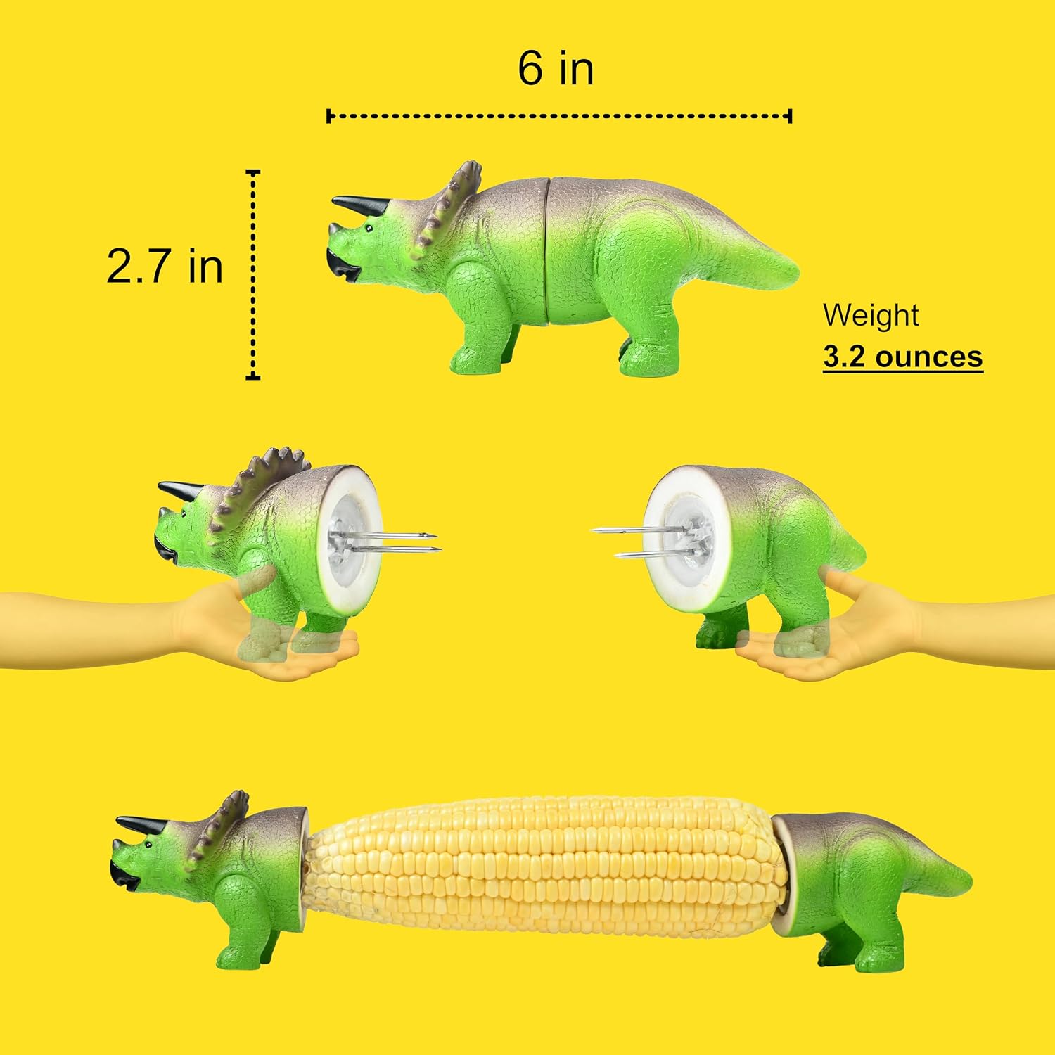 Dinosaur Corn Holders for Corn On The Cob - Funny Corn Cob Holder for Kids and Adults with Stainless Steel Prongs